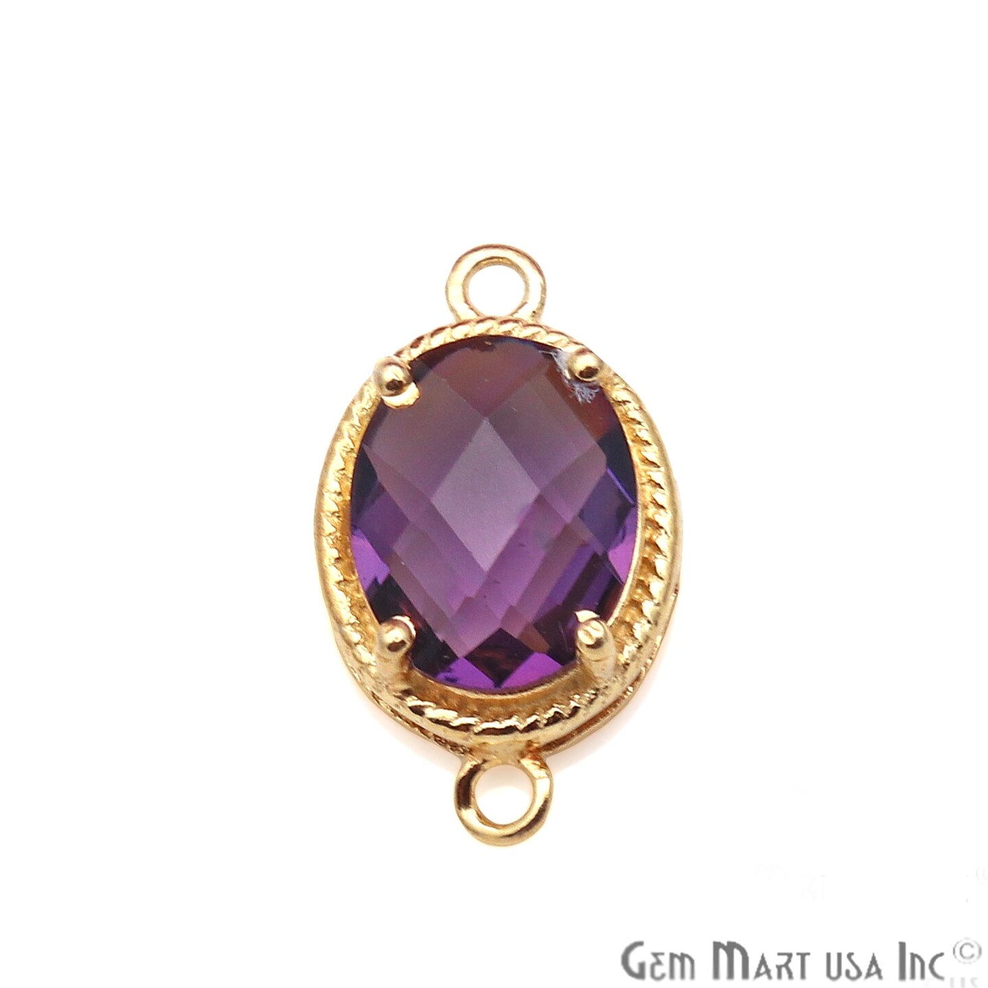 Natural Crystal Oval Gemstone Charms, Birthstone Pendant, 17x10mm Gold Plated Double Bail Bezel Connector 1PC, GemMartUSA (50215)