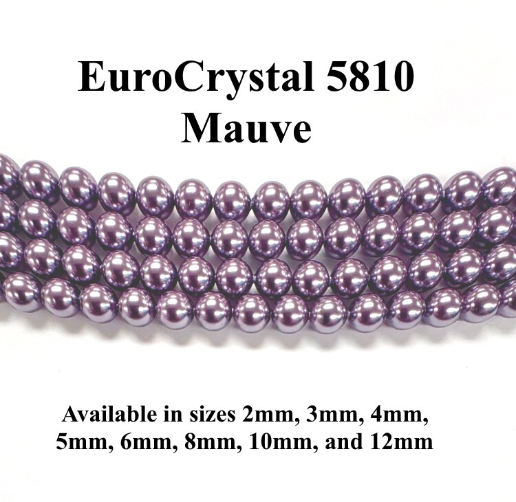 Mauve EuroCrystal 5810 Round Pearls - 2mm, 3mm, 4mm, 5mm, 6mm, 8mm, 10mm, and 12mm - Strands - Made in Austria