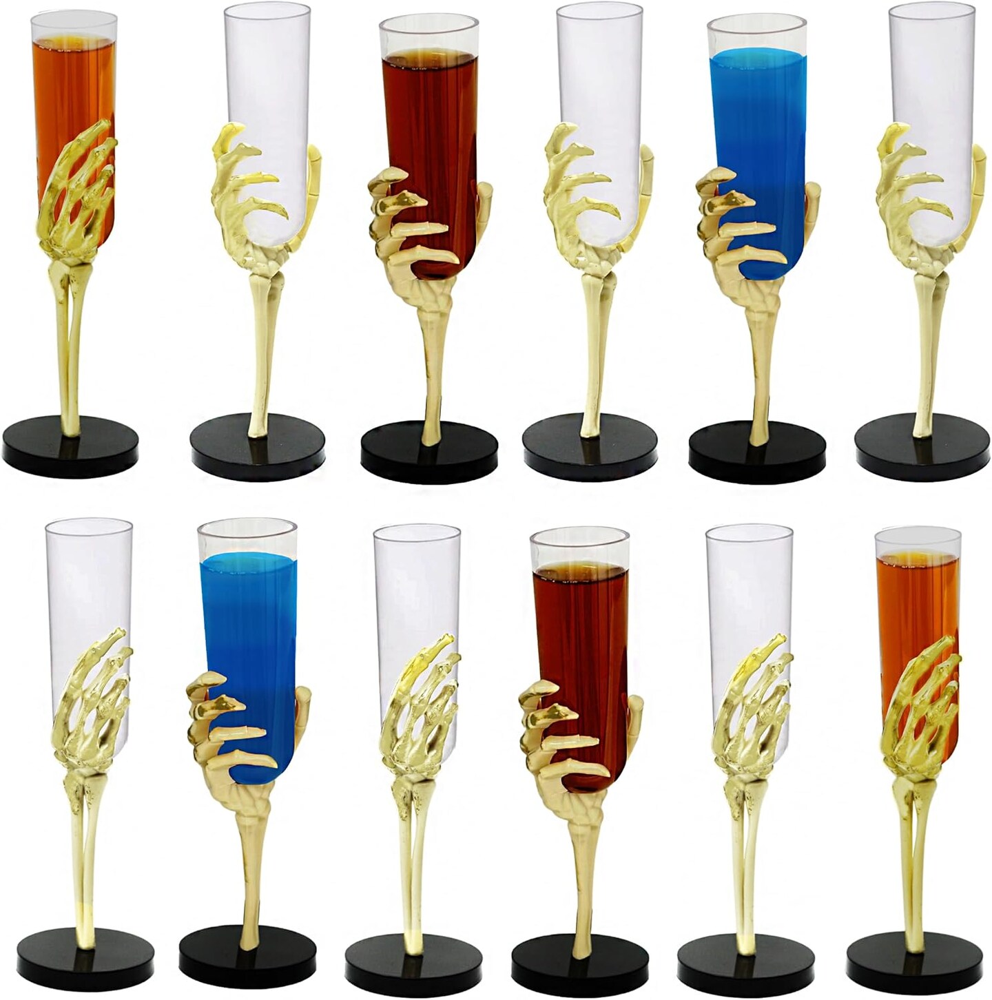 4E&#x27;s Novelty Skeleton Hand Flutes 12 Pack, 2.7oz Clear Plastic Halloween Goblets, BPA-Free Skeleton Cocktail Cups, Wine &#x26; Shot Glasses for Halloween Parties, Pirate Parties, Spooky Drinkware &#x26; Party Supplies