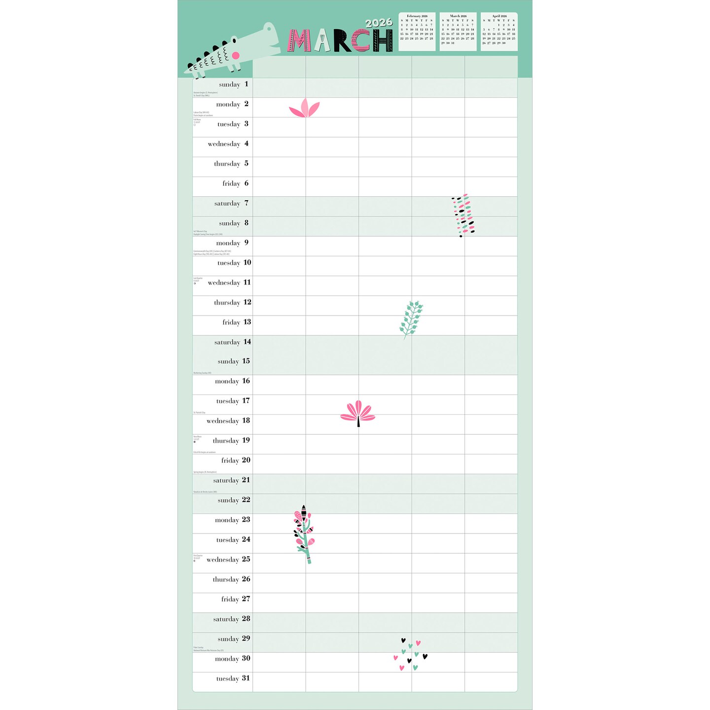 The Very Busy Family Organizer | 2026 12 x 24 Inch (Hanging) Monthly Square Wall Calendar | Matte Paper and Sticker Sheet | Plastic-Free