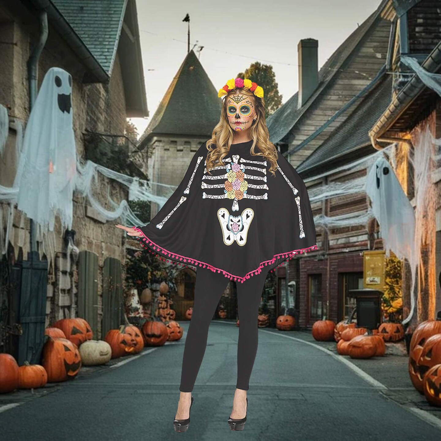 Poncho Costume Inspired by Day of the Dead Celebration