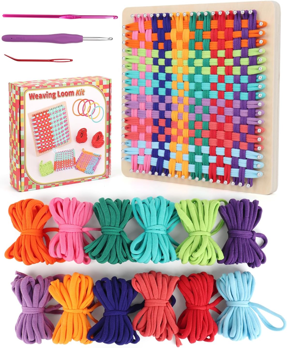 Weaving Wooden Potholder Loom Kit with 192 Weaving Loops