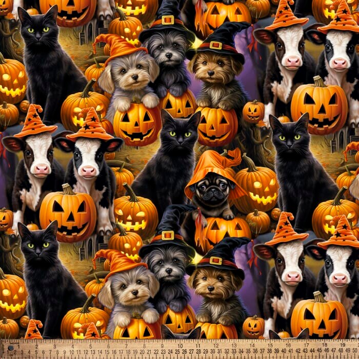  Halloween Friends Cotton Fabric| By the Yard | Sewing and Crafting | 44 inches wide
