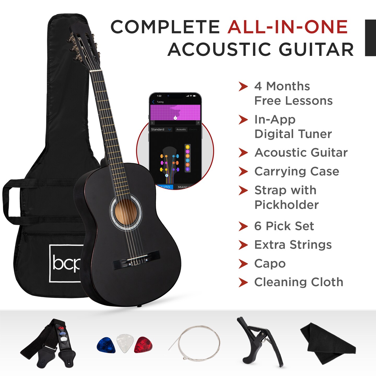 Best Choice Products 38in Beginner Acoustic Guitar Starter Kit w/ Gig Bag, Strap, Strings