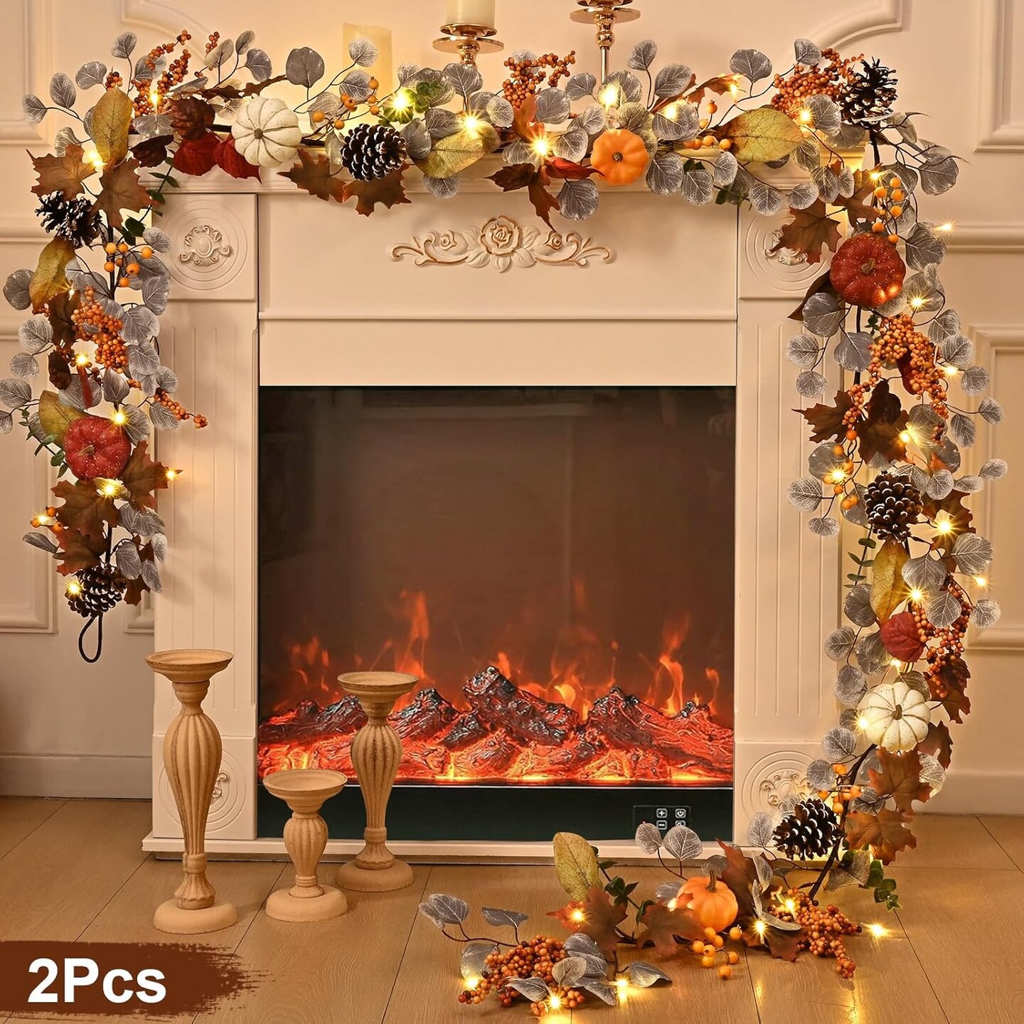 Fall Garland for Mantle, 6 Ft Fall Garland with Lights, Autumn Leaves Garland