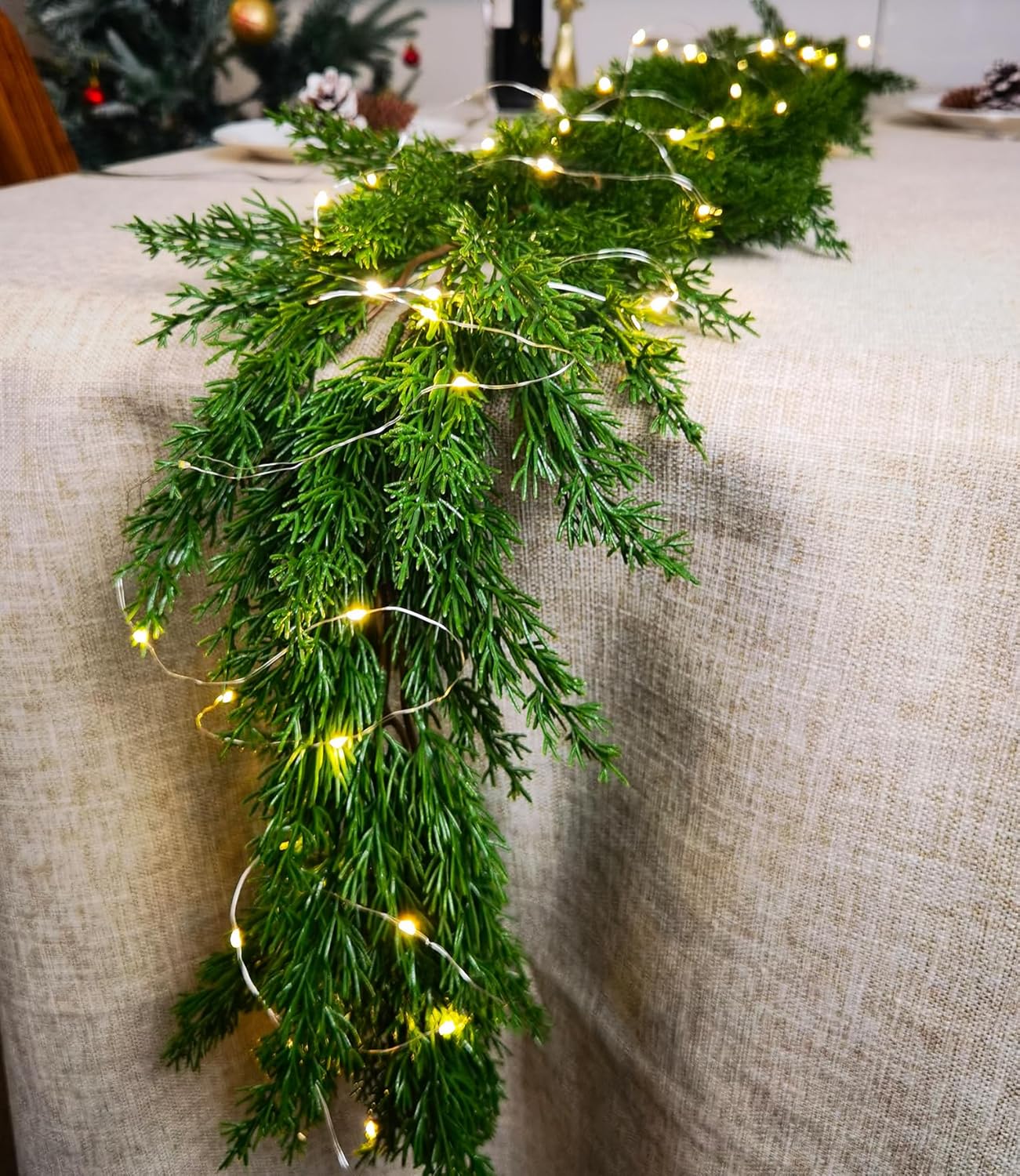 6FT Cedar Garland Realistic Christmas Garland with 16 FT LED Lights String