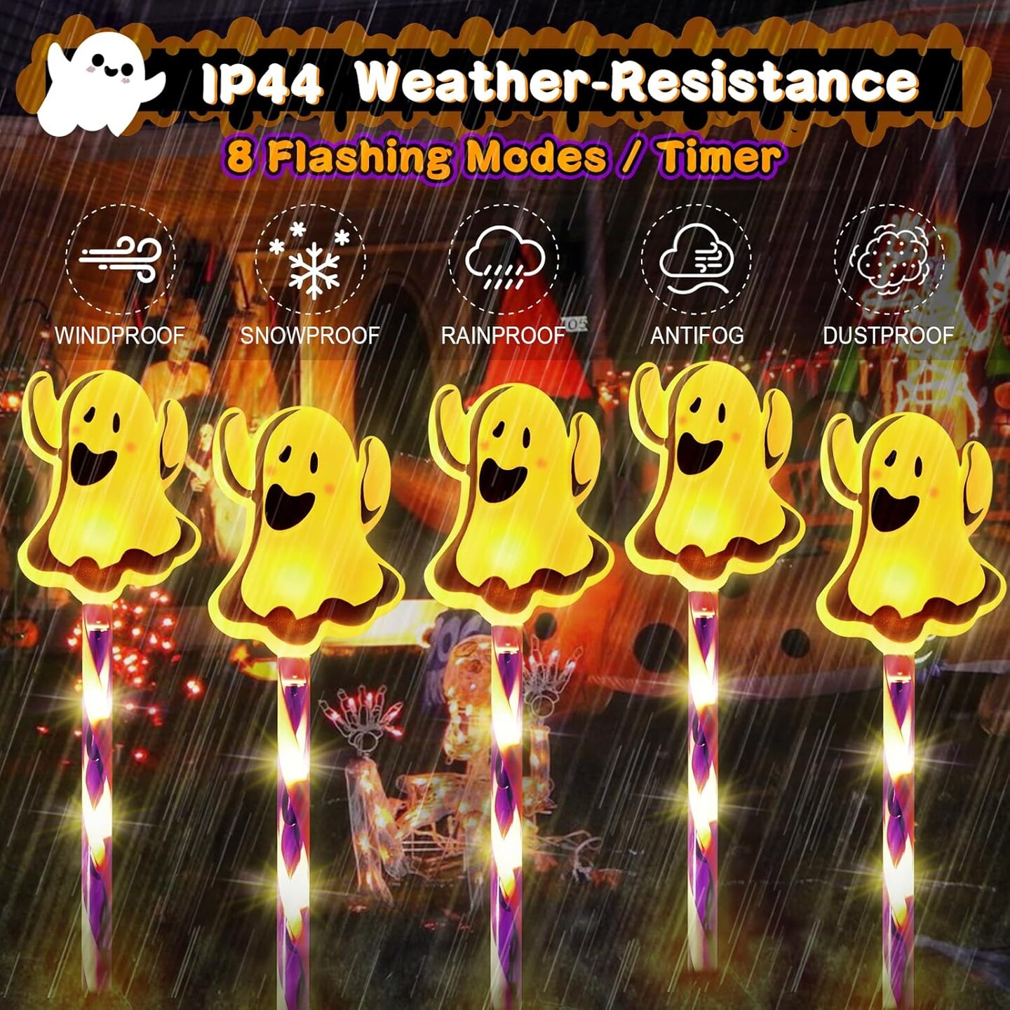 Halloween Ghost Decorations 5-Pack Halloween Pathway Lights Outdoor