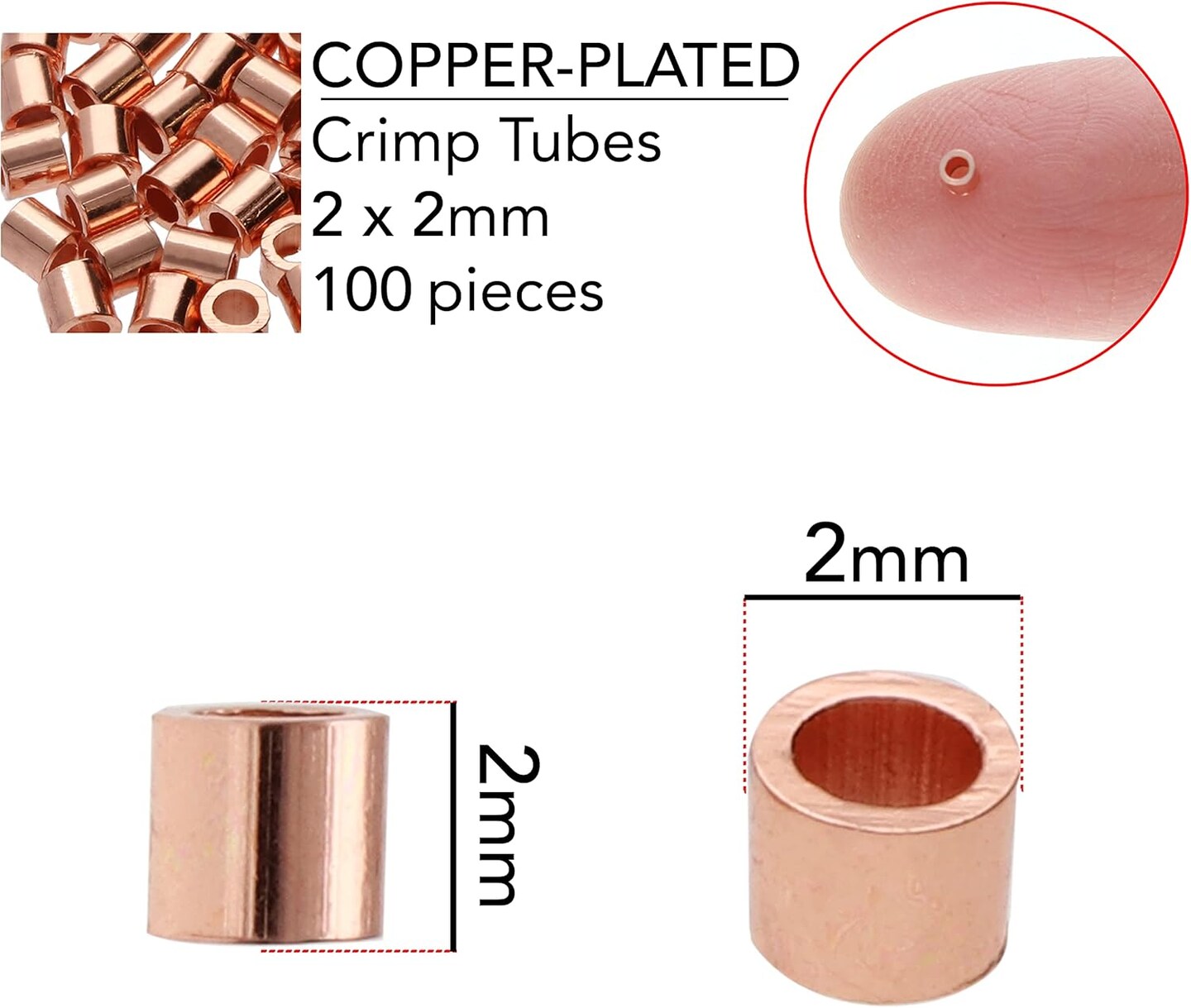 The Beadsmith Tube Crimp Beads, 2 x 2mm, 100 Pieces, Copper Color, Uniform Cylindrical Shape, No Sharp Edges, Designed to Secure The Ends of Jewelry Stringing Wires and Cables