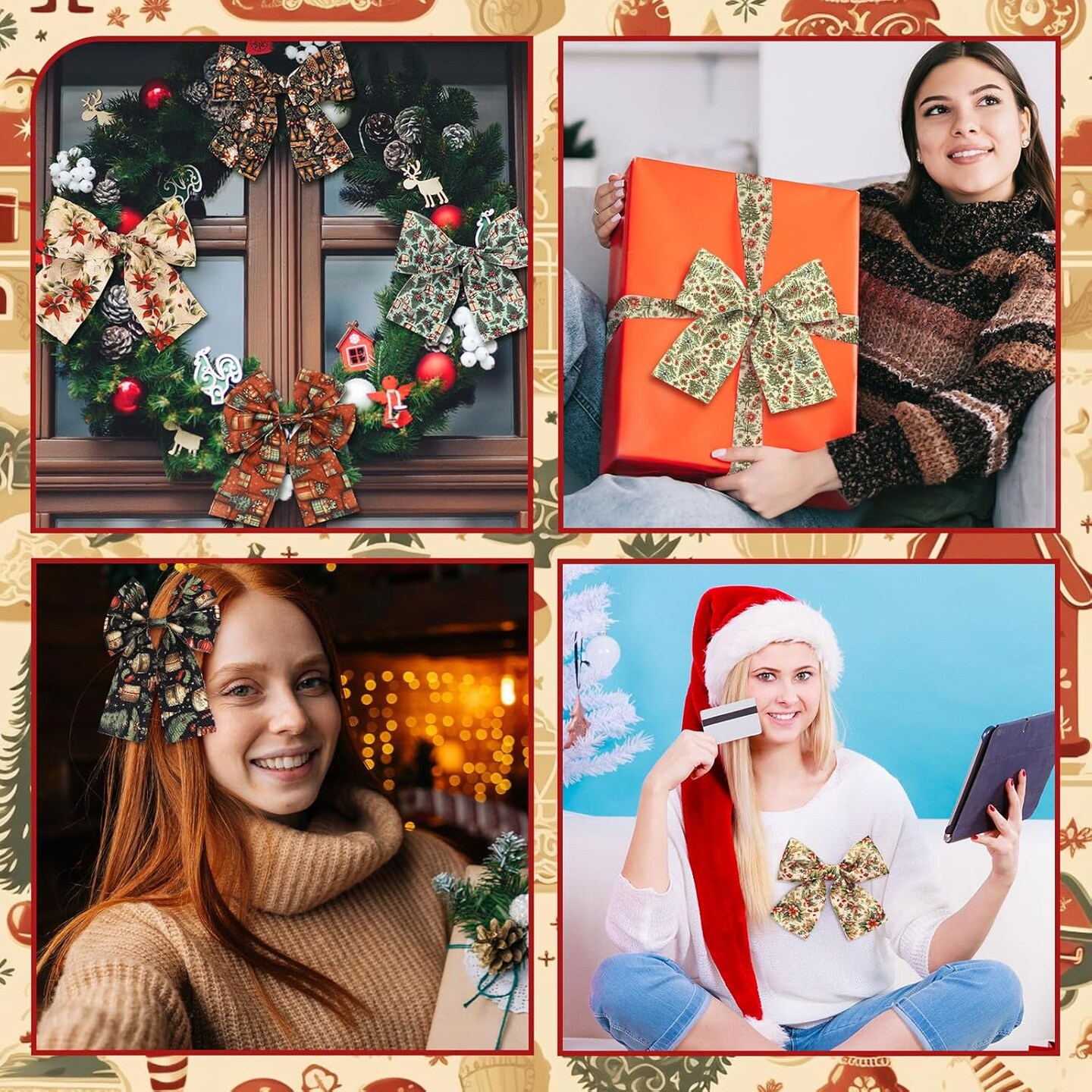 60PCS 10×10 Inch Vintage Christmas Quilting Fabric – Precut Fat Squares, Rustic Santa Claus & Red Cardinal Fabric Bundles for Patchwork, DIY Crafts & Sewing