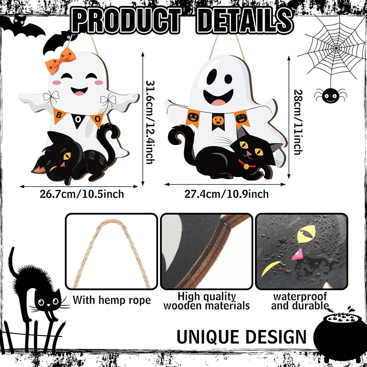 2 Pcs Halloween Ghost Witch Door Sign Boo Decor - Ghost