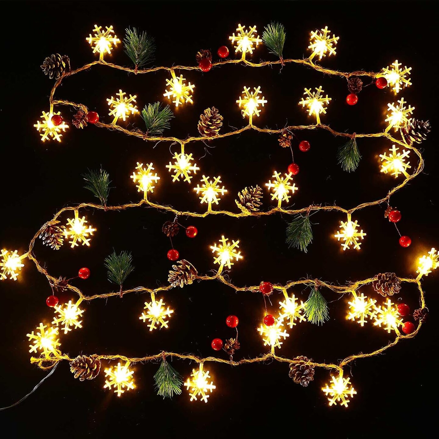 Christmas Garland with Snowflake Lights, 30 Led 10ft Battery Operated