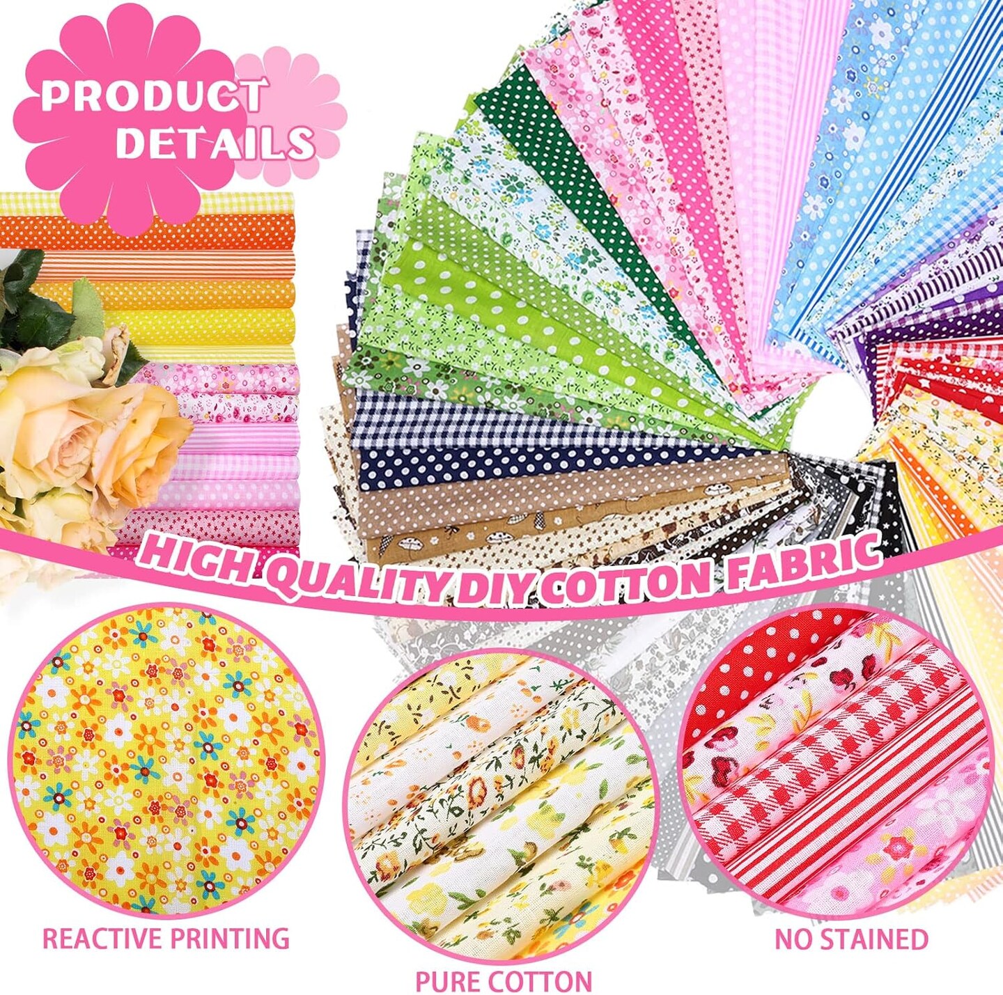 100 Pcs 10 x 10 Inch Cotton Fabric Squares Multicolor Precut