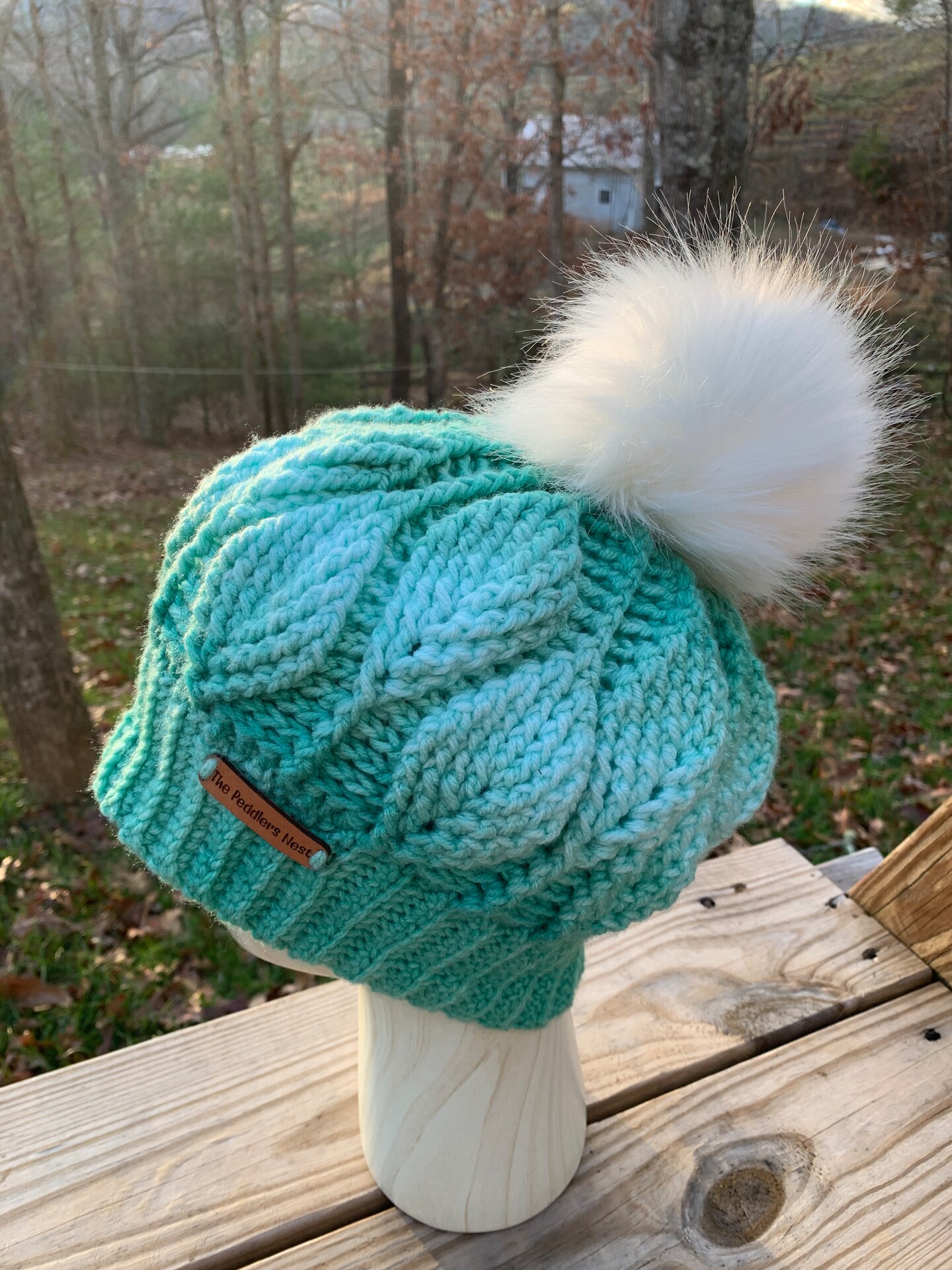 Hand Crochet Leaf Stitch Hat With PomPom! More Colors  display picture 3