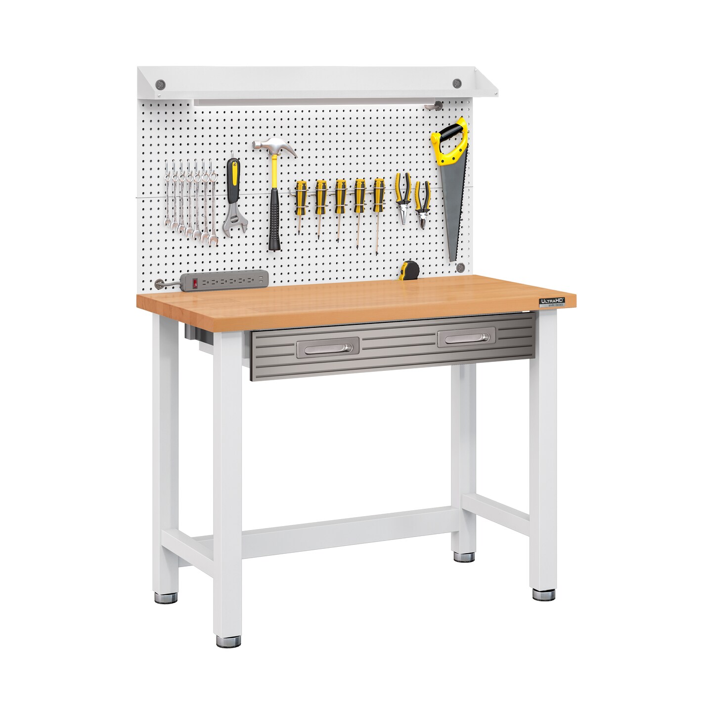 Seville Classics UltraHD Lighted Workcenter w/ Wood Top and Pegboard