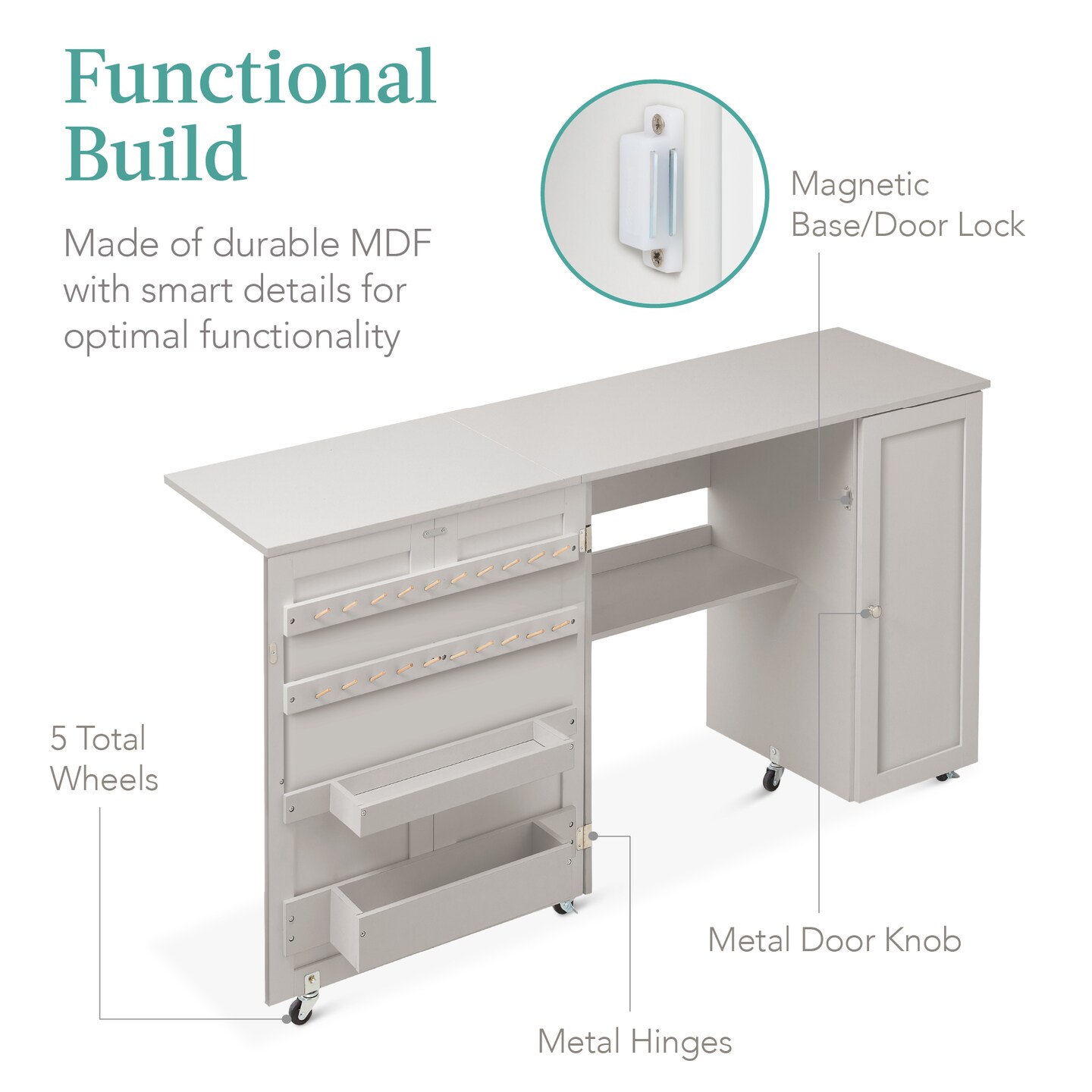 Best Choice Products Large Portable Multipurpose Folding Sewing Table w/ Magnetic Doors, Craft Storage