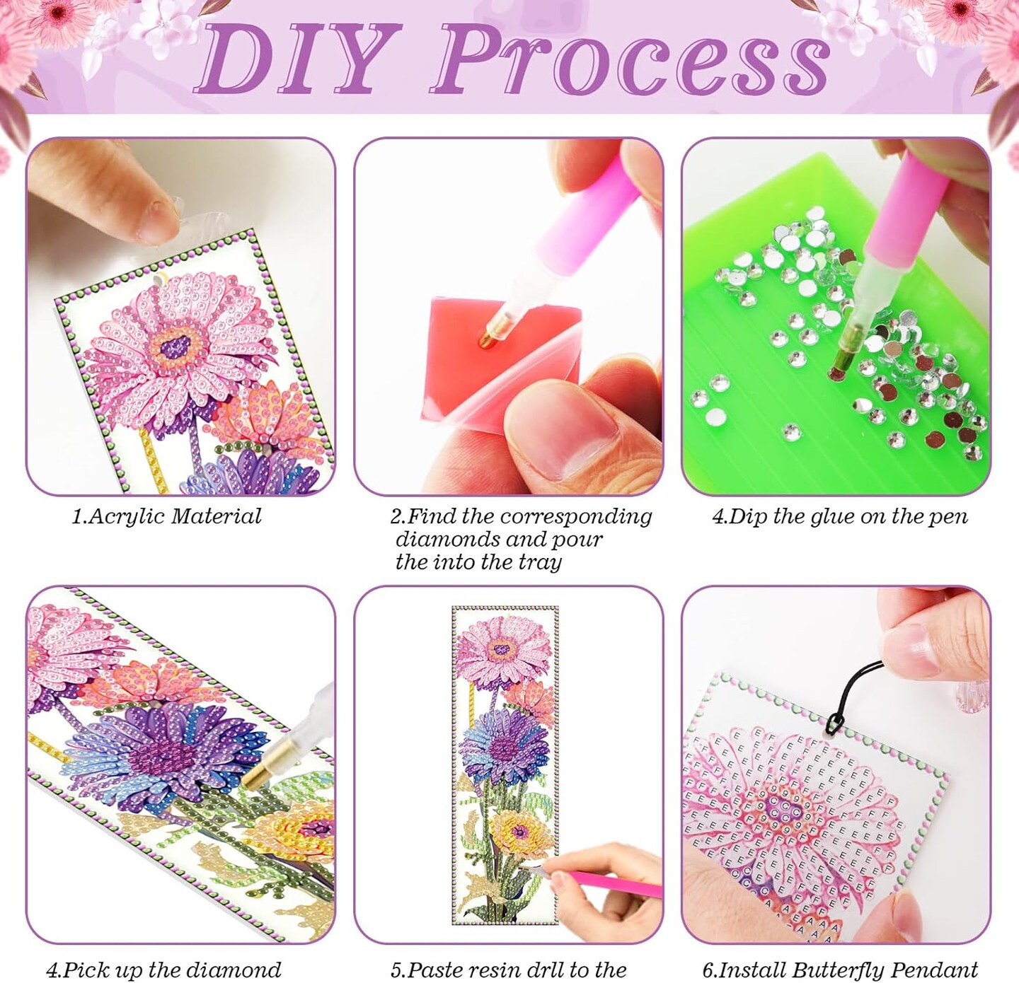 4PCS DIY Flower Diamond Art Bookmarks Kit – 5D Floral Diamond Painting for Adults, Spring Reading & Book Lovers, Gem Craft Supplies Gift