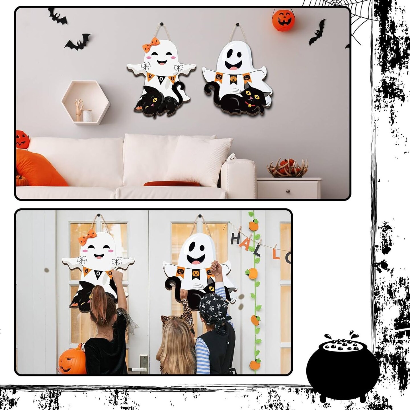 2 Pcs Halloween Ghost Witch Door Sign Boo Decor - Ghost