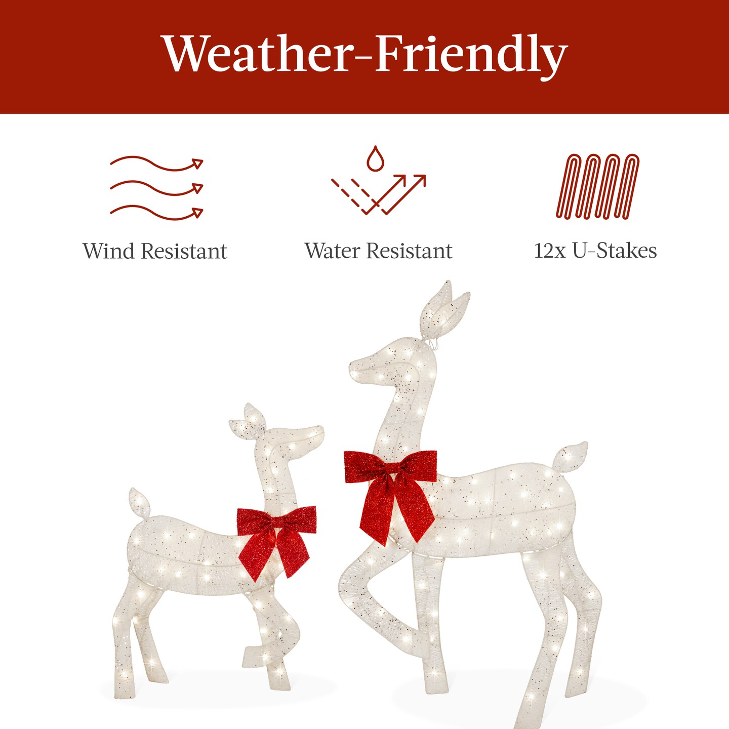 Best Choice Products 4ft 3-Piece Lighted 2D Christmas Deer Set Outdoor Yard Decoration w/ 175 LED Lights, Stakes