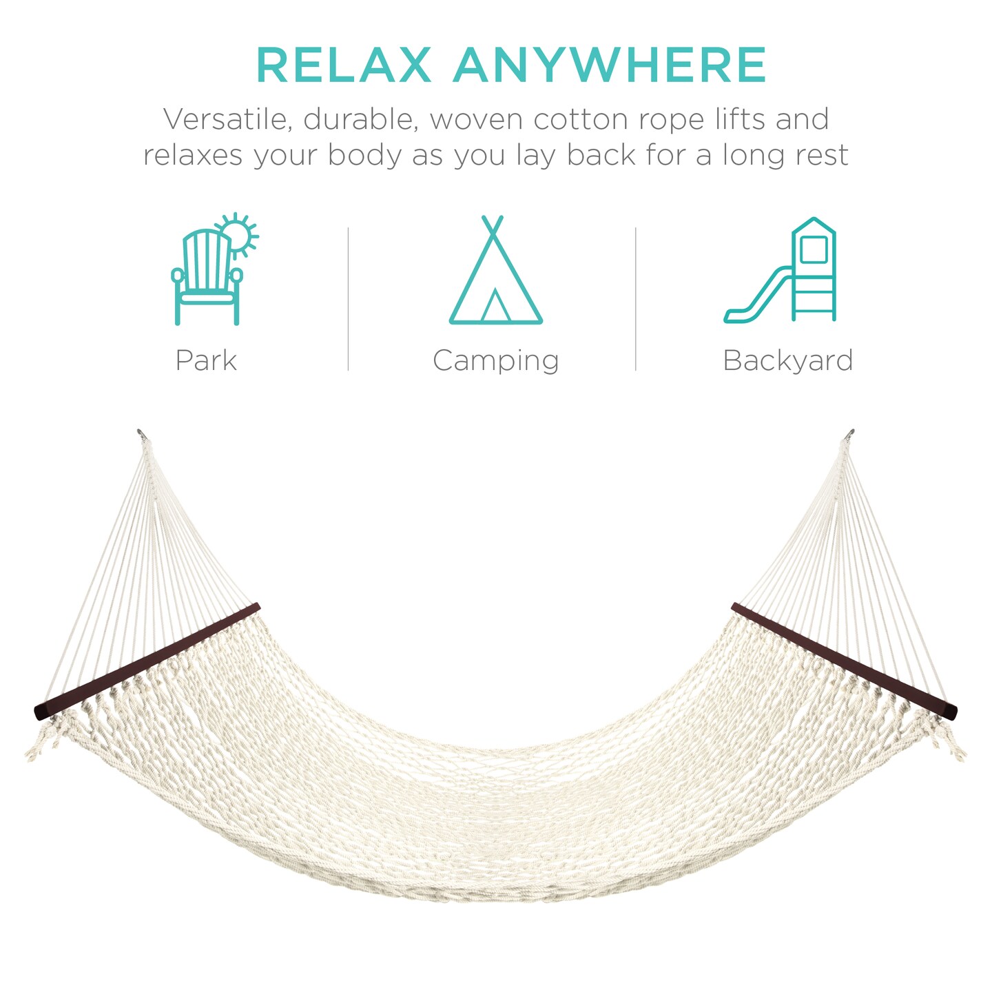 Best Choice Products Woven Cotton Rope Hammock - Thumbnail 2