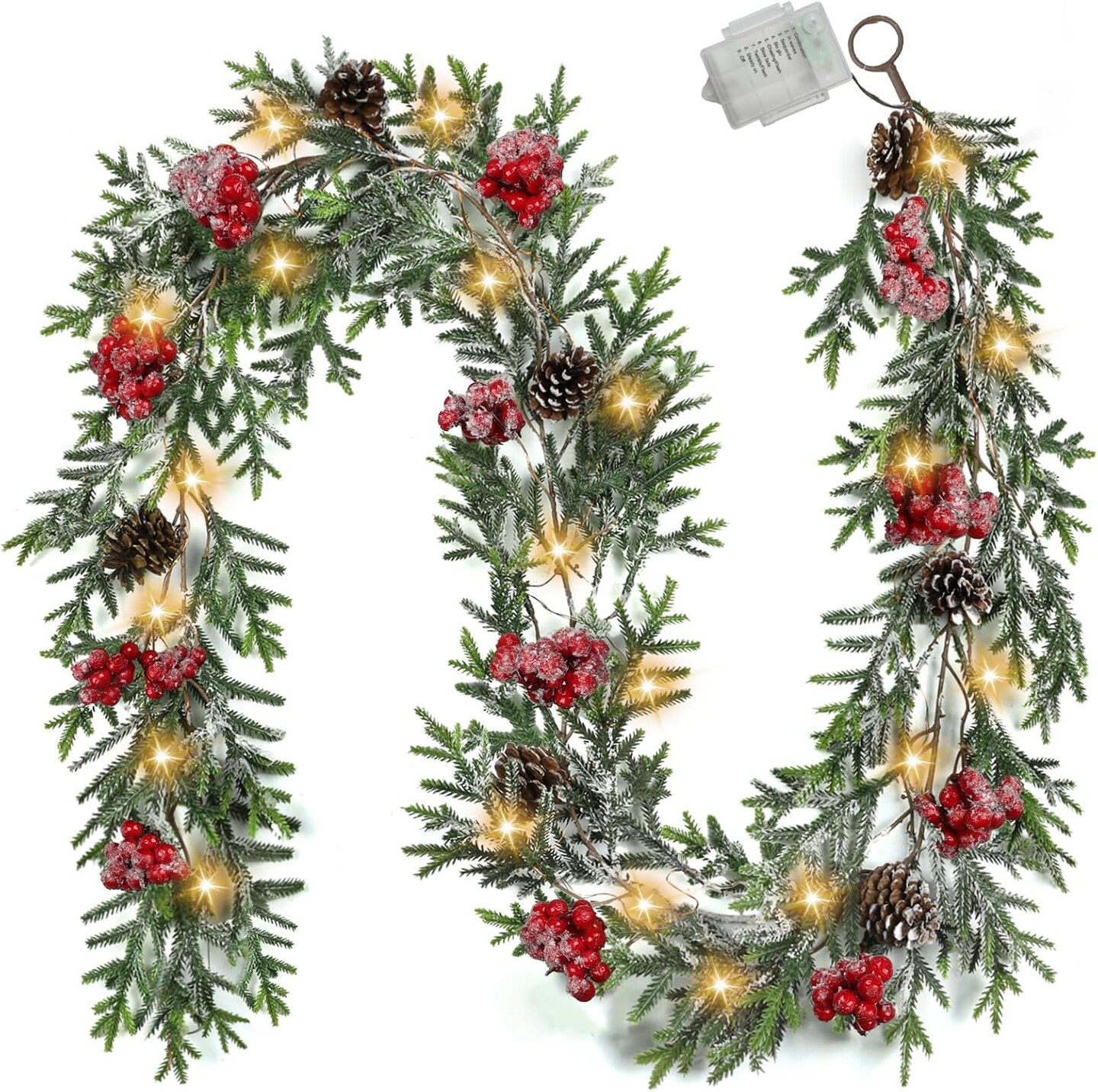 6FT Christmas Garland with Lights, Christmas Decor Pre-lit Artificial Pine Garland