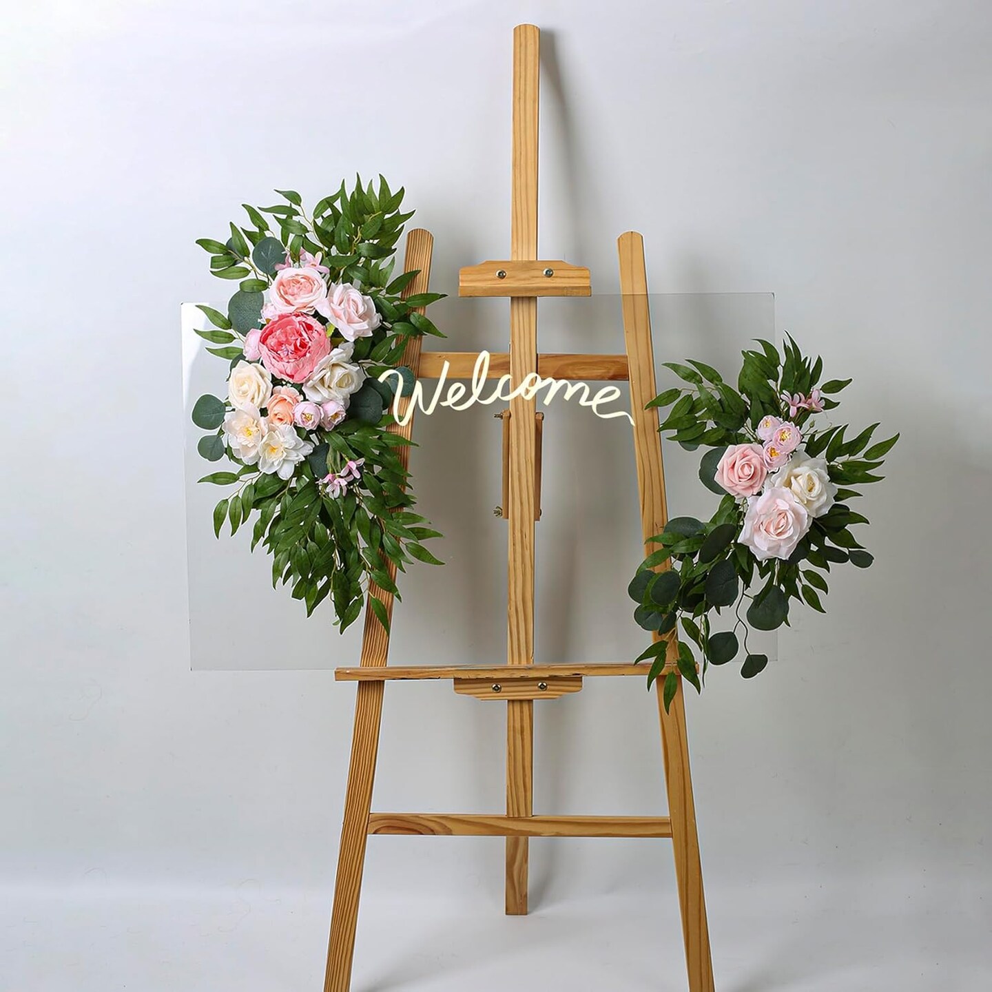 2 PCS - Dust Rose Flowers Silk Peony Floral Swag Welcome Sign(Pink)