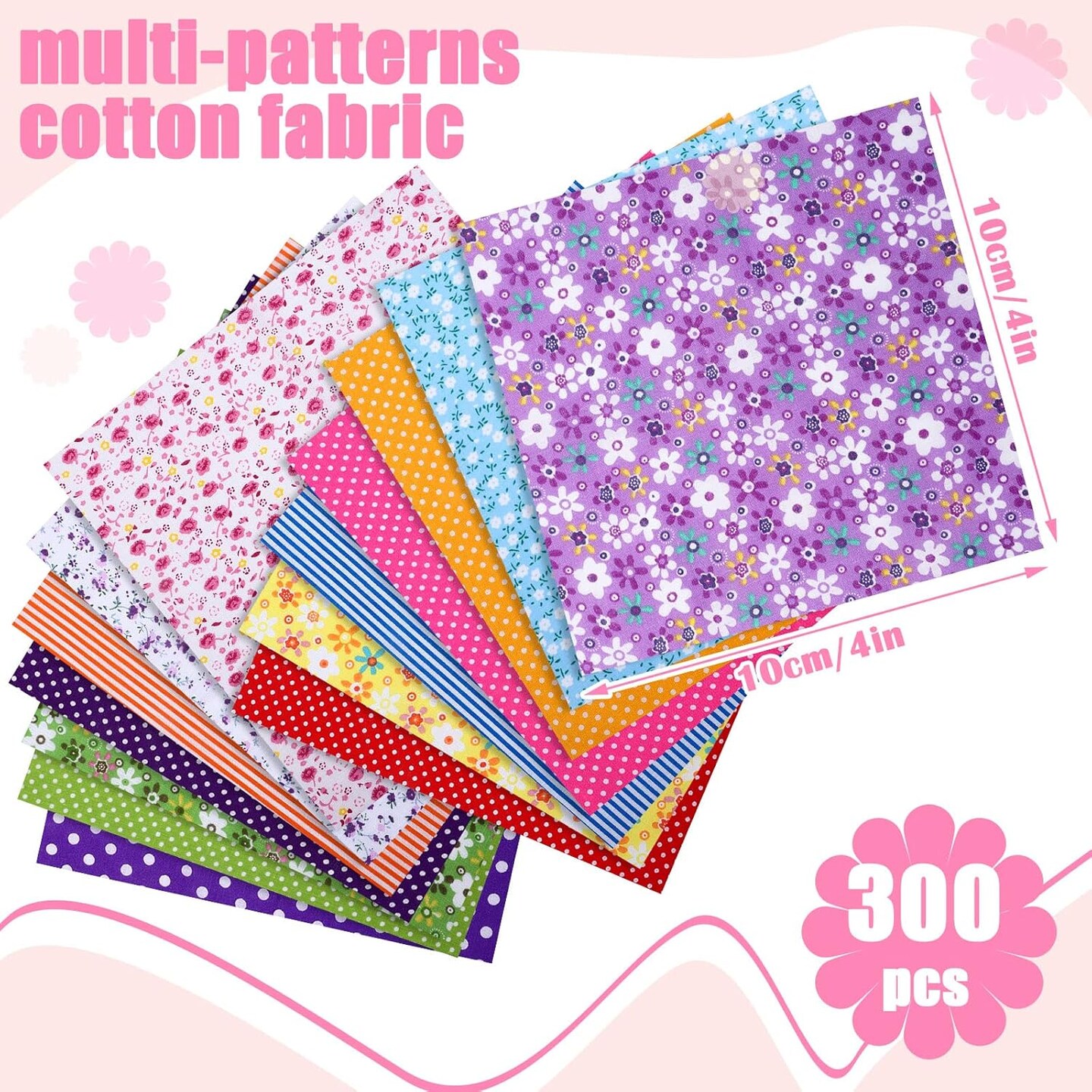 300 Pieces 4 x 4 Inches Cotton Fabric Scraps Squares Bundle Precut