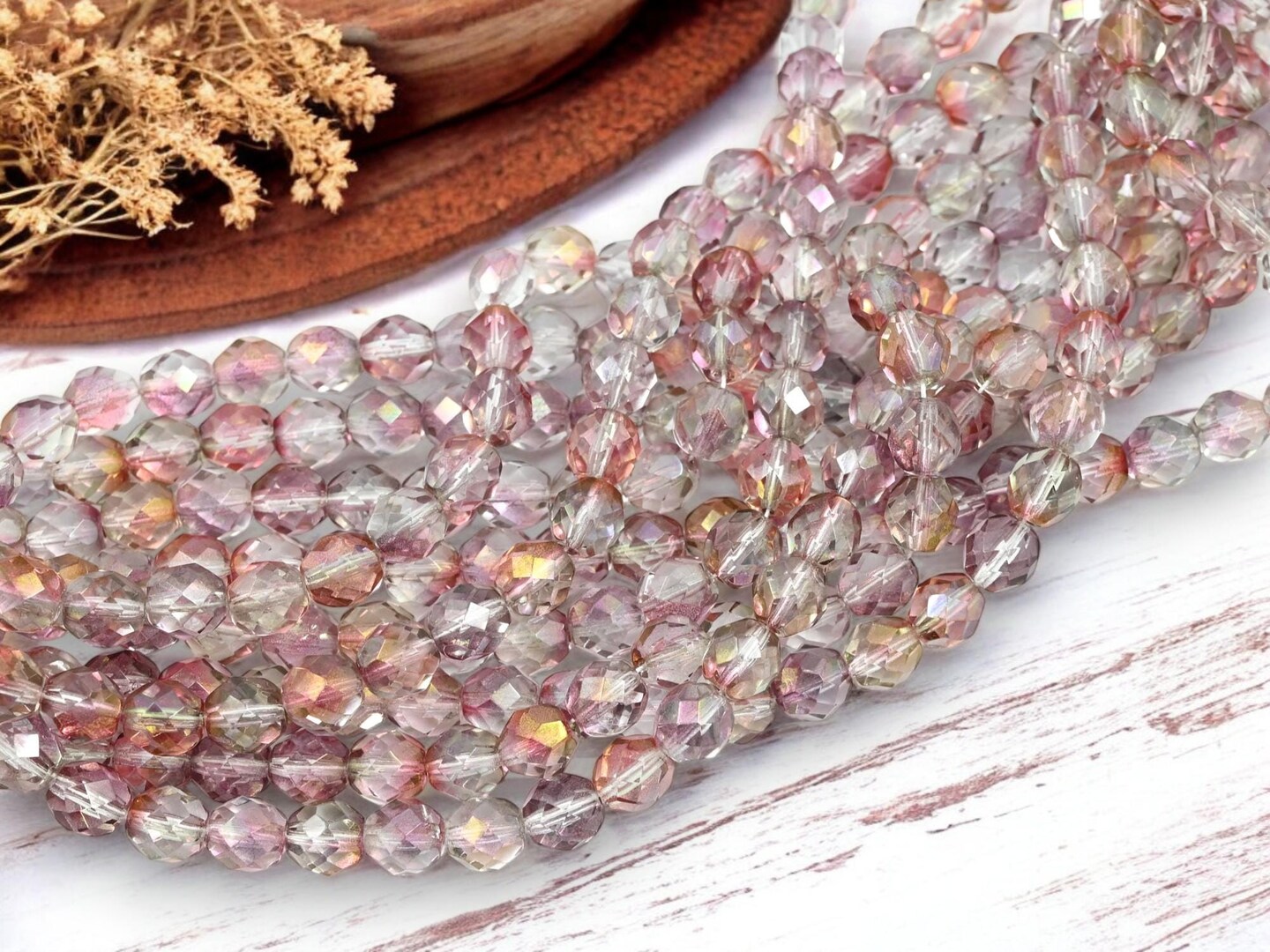 *25* 8mm Pink Crystal Luster Fire Polished Round Beads