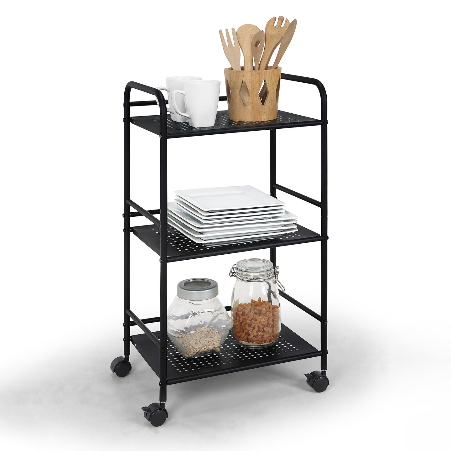 3-Tier Rolling Utility Cart &#x2013; Metal Storage Organizer with Wheels