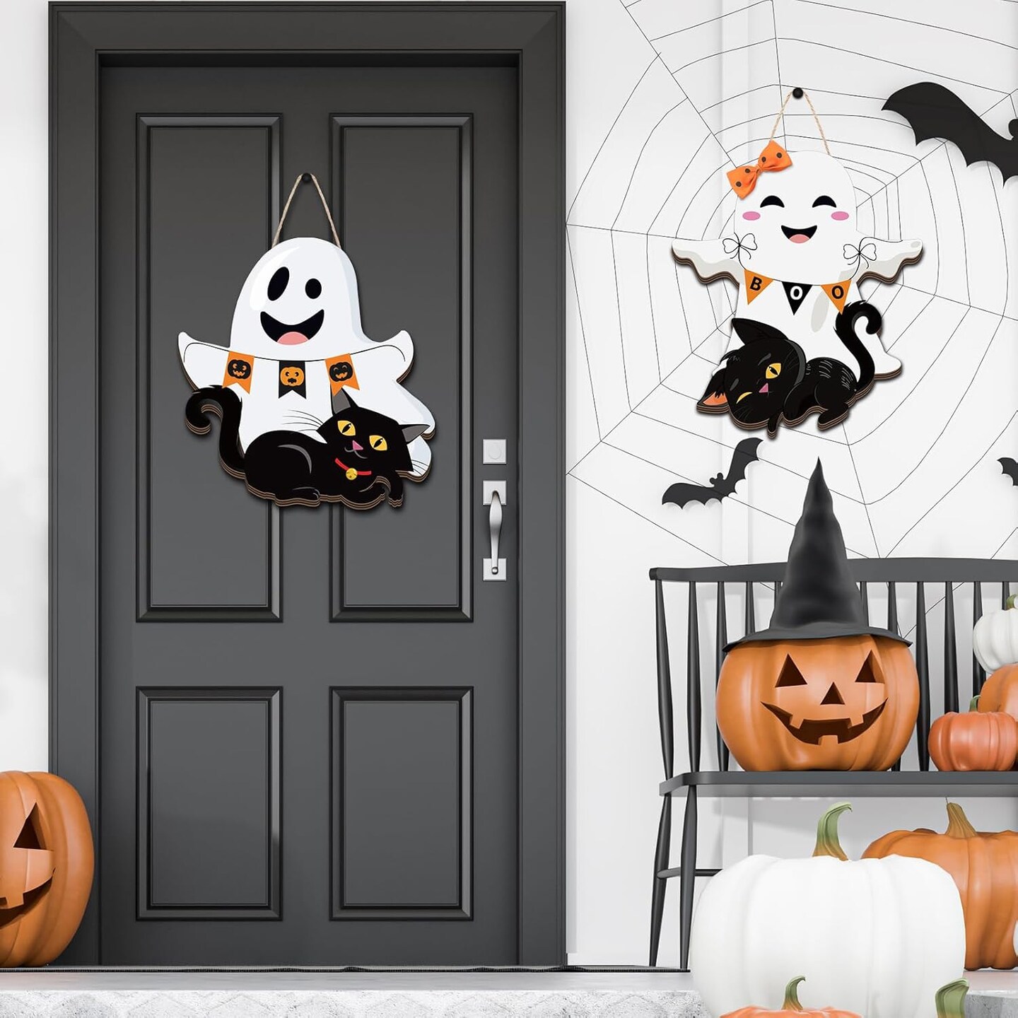 2 Pcs Halloween Ghost Witch Door Sign Boo Decor - Ghost