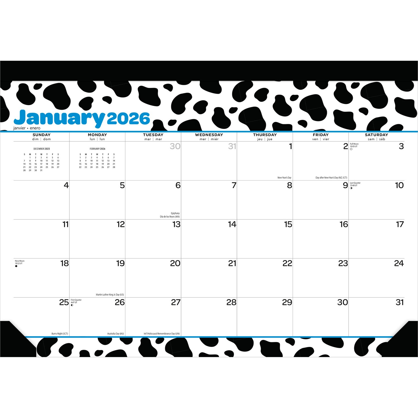 Cow Prints | 2026 15.5 x 11 Inch Monthly Desk Pad Calendar