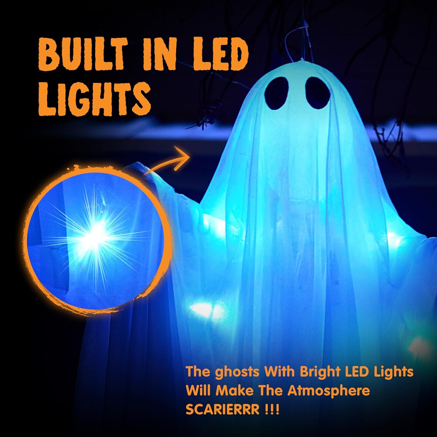 2 Pcs 47&#x201D; Halloween Hanging Light up Ghost