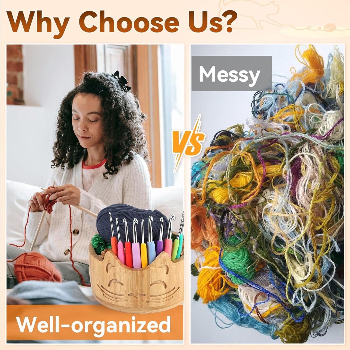 7 X 4inch Cat Yarn Bowl Set, Wooden Yarn Bowls for Crocheting