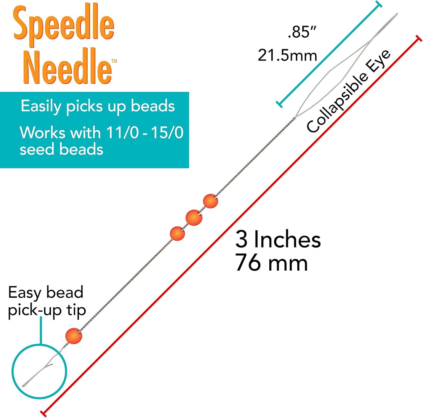 The Beadsmith Speedle Needle, 3 inches (76mm), 2 Pieces per Pack, Quickly and Efficiently Load Beads onto Your Thread, Works Best with 15/0 – 11/0 Seed Beads
