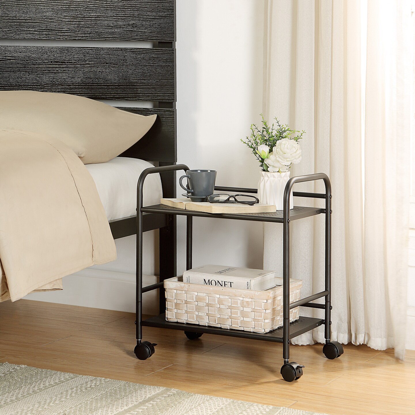 2-Tier Metal Rolling Utility Cart &#x2013; Mobile Storage Shelf with Caster WheelsC