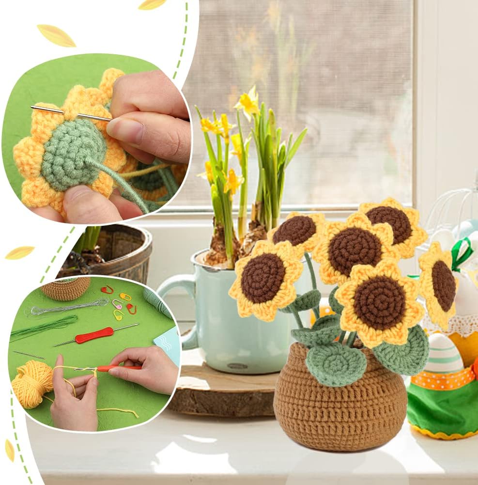 Crochet Kit for Beginners, Sunflower Crochet Kit Beginner Crochet Starter Kit for Complete Beginners Adults, Crocheting Knitting Kit with Step-by-Step Video Tutorials (Sunflower)