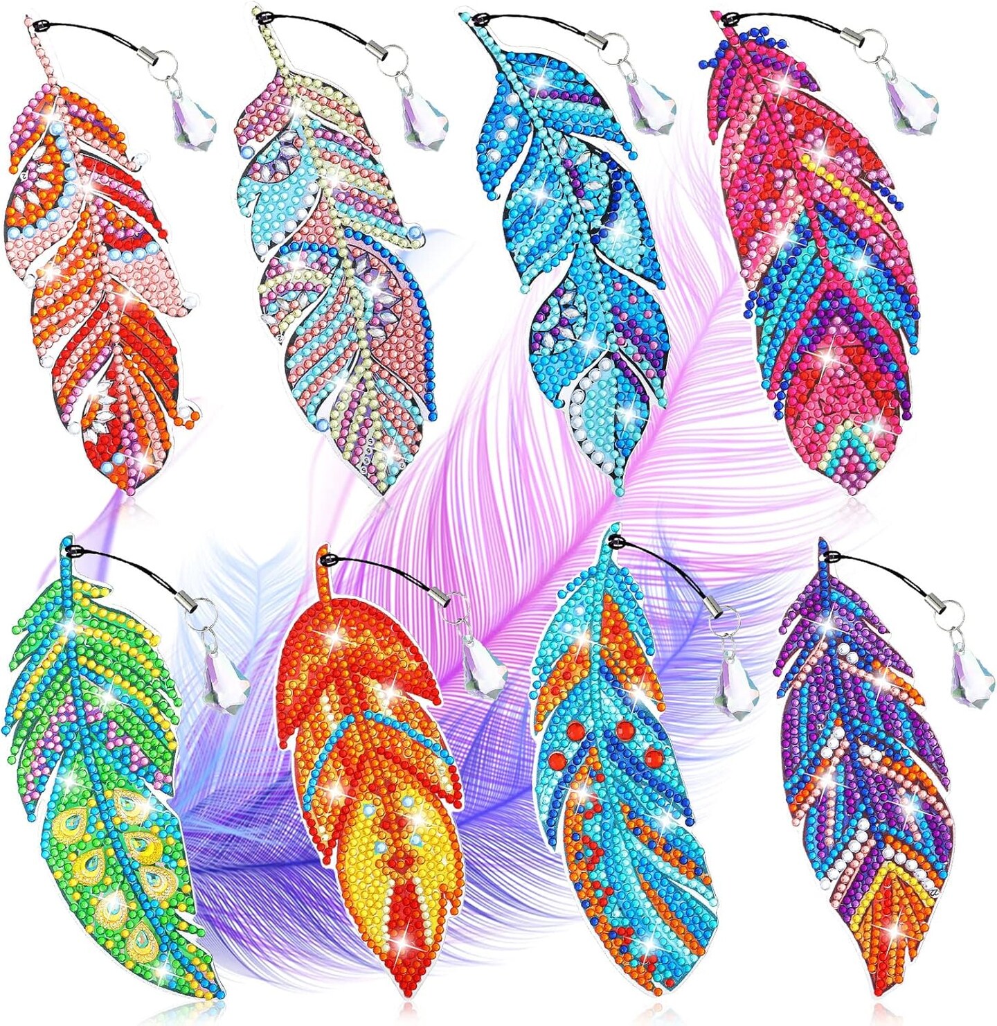 8PCS 5D Diamond Painting Bookmarks – DIY Crystal Feather Diamond Art Kits for Adults, Book Lovers, Graduation & Birthday Gifts