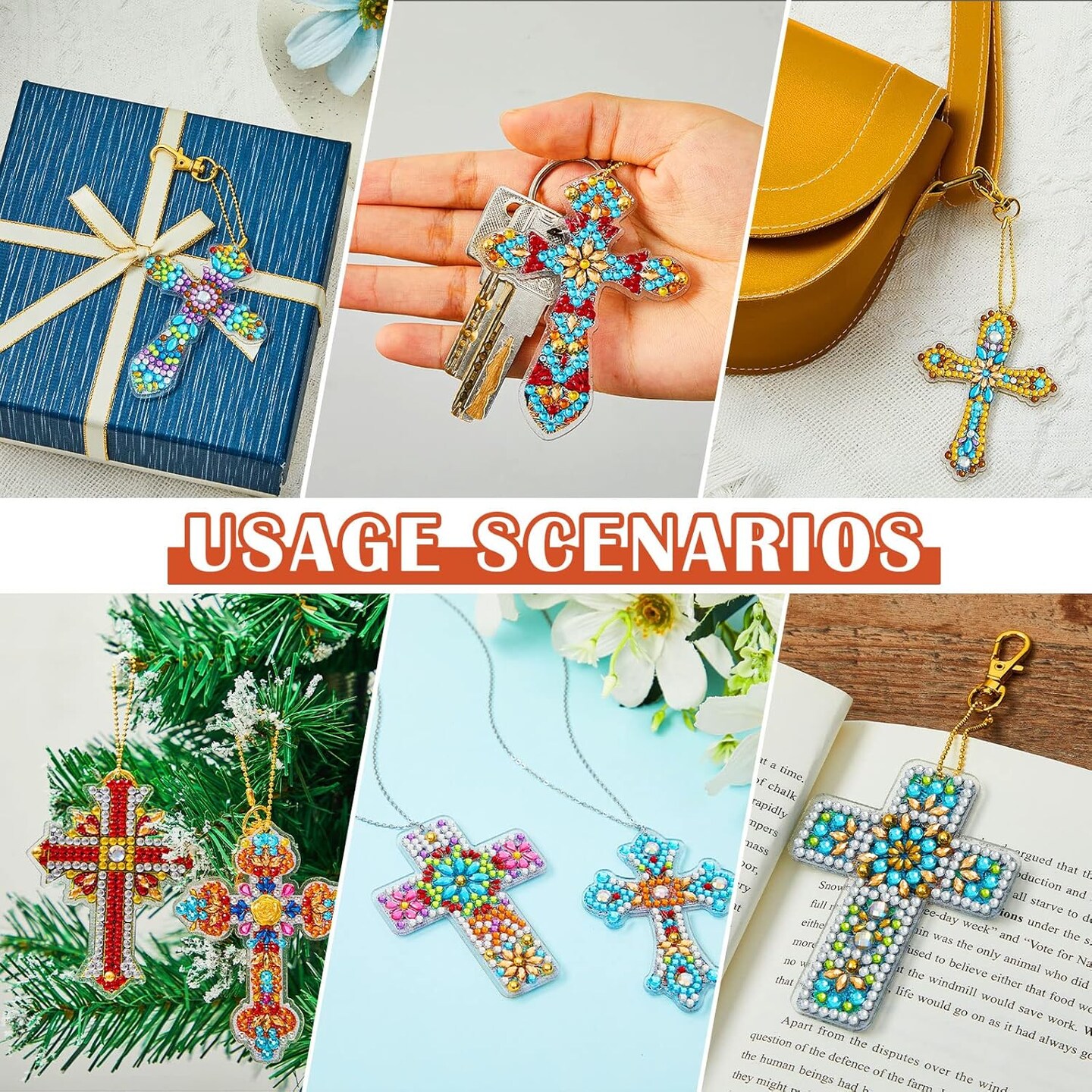 20 Pcs 5D Diamond Art Painting Keychains Kits for Adults – Double-Sided Cross DIY Gem Craft Kits for Beginners, Party & Gift Decor