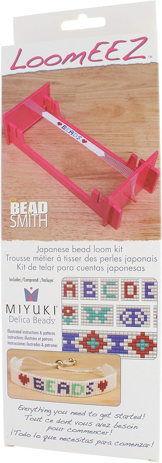 The Beadsmith LoomEEZ Japanese Bead Loom Kit &#x2013; Includes Adjustable Loom, Miyuki Glass Beads, Thread &#x26; Needle, Warp Thread, Findings and Instructions &#x2013; Make Bracelets, Necklaces, Belts, and More