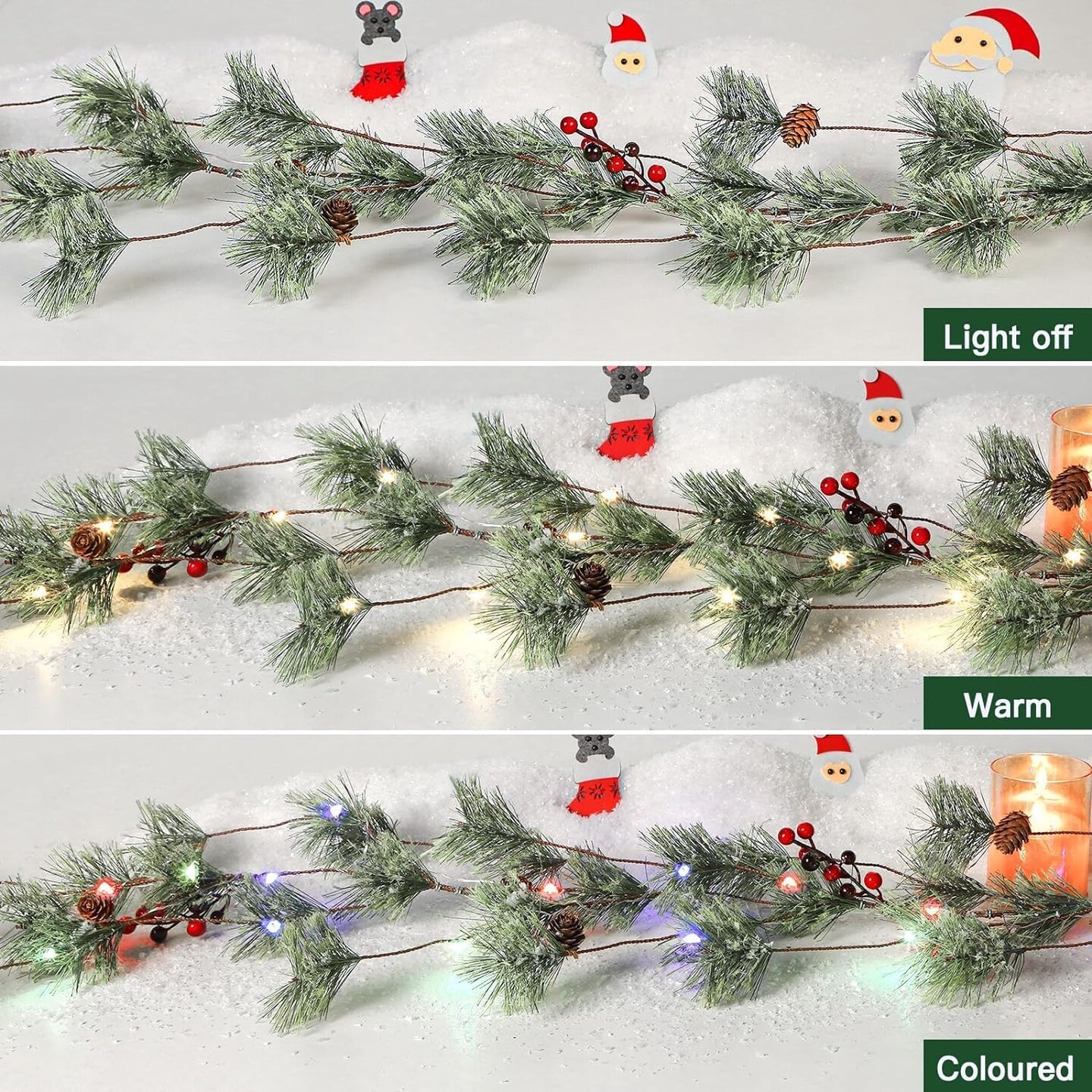 2 Pack 6FT Christmas Garland with Multi-Color Lights