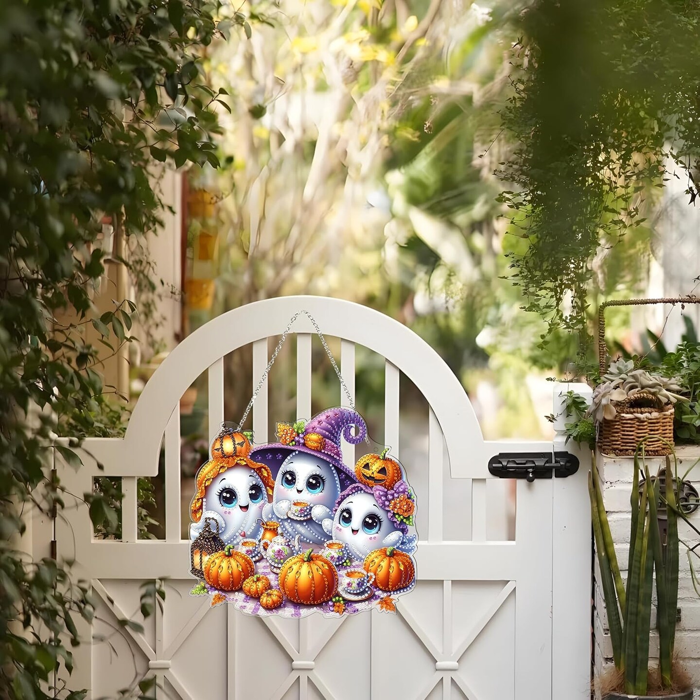 Halloween Ghost Diamond Art Hanging Kit for Adults – Double-Sided 5D DIY Acrylic Window Pendant, Special Shaped Rhinestones, Home & Garden Wall Decor