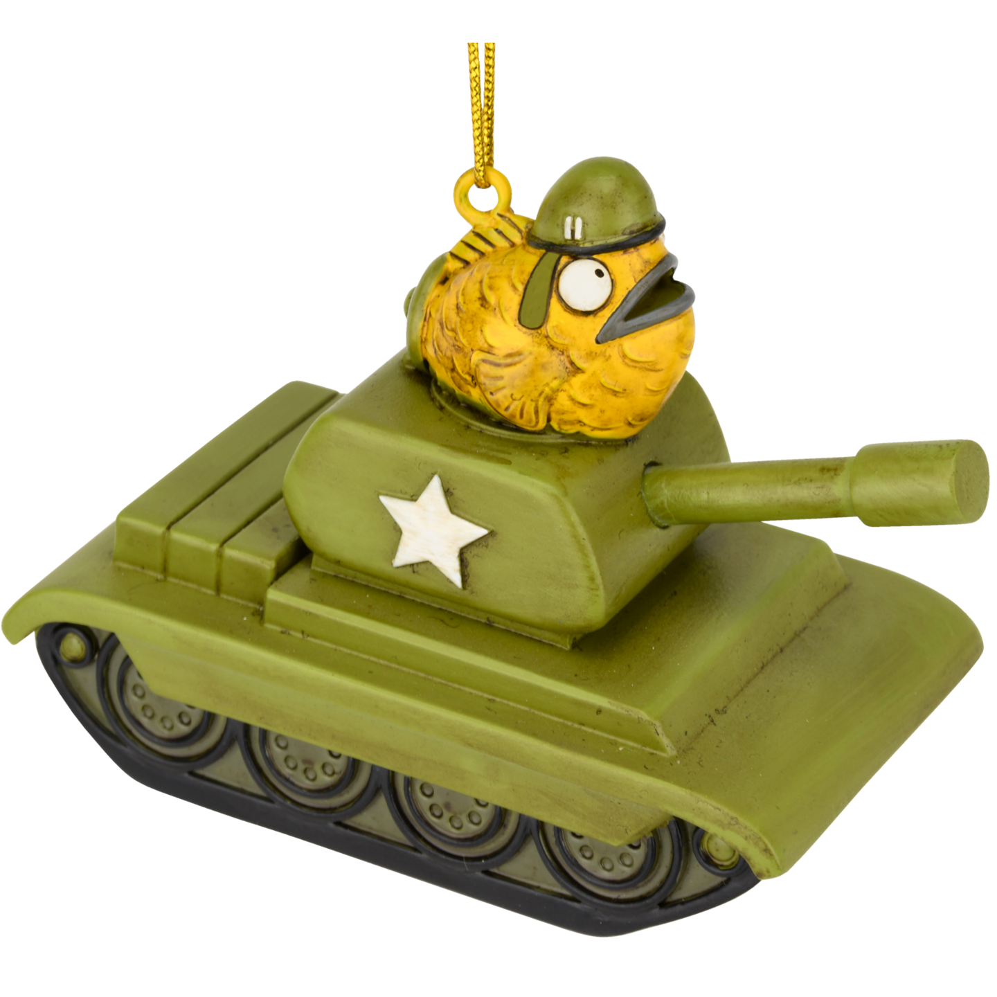 Tree Buddees Funny Fish Tank Christmas Ornament Goldfish Driving a Green Army Tank