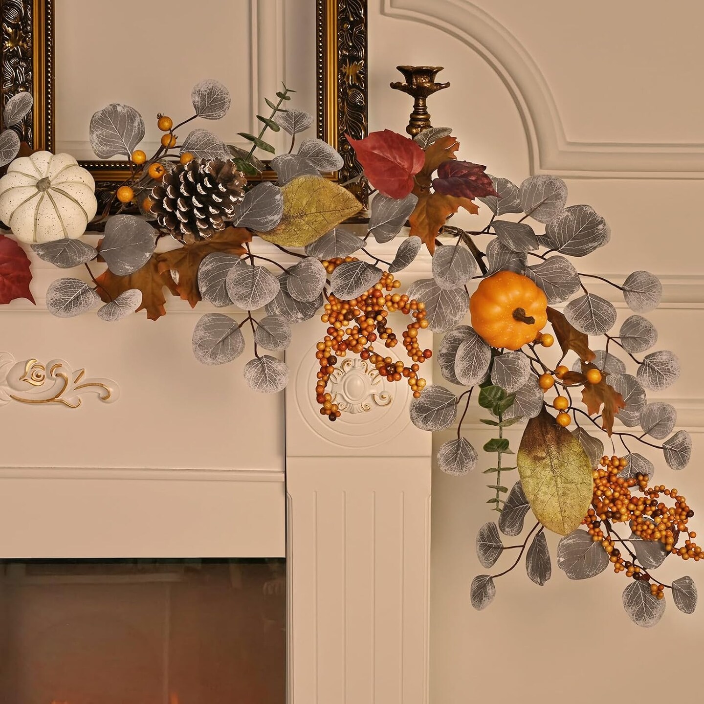 Fall Garland for Mantle, 6 Ft Fall Garland with Lights, Autumn Leaves Garland
