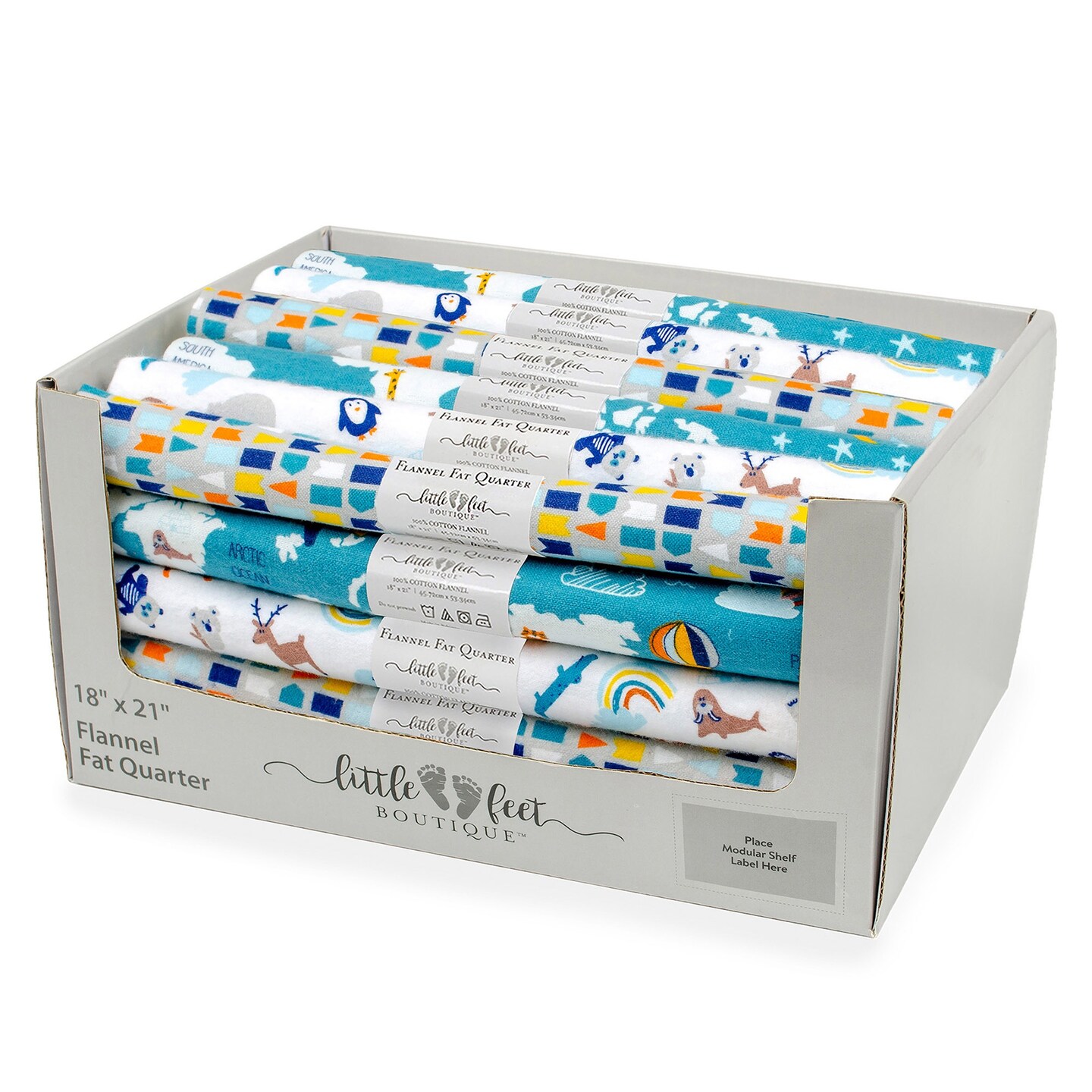 Fabric Editions Little Feet Flannel Assortment 18"X21" PDQ-11 Each Of 3 Designs - Adventure