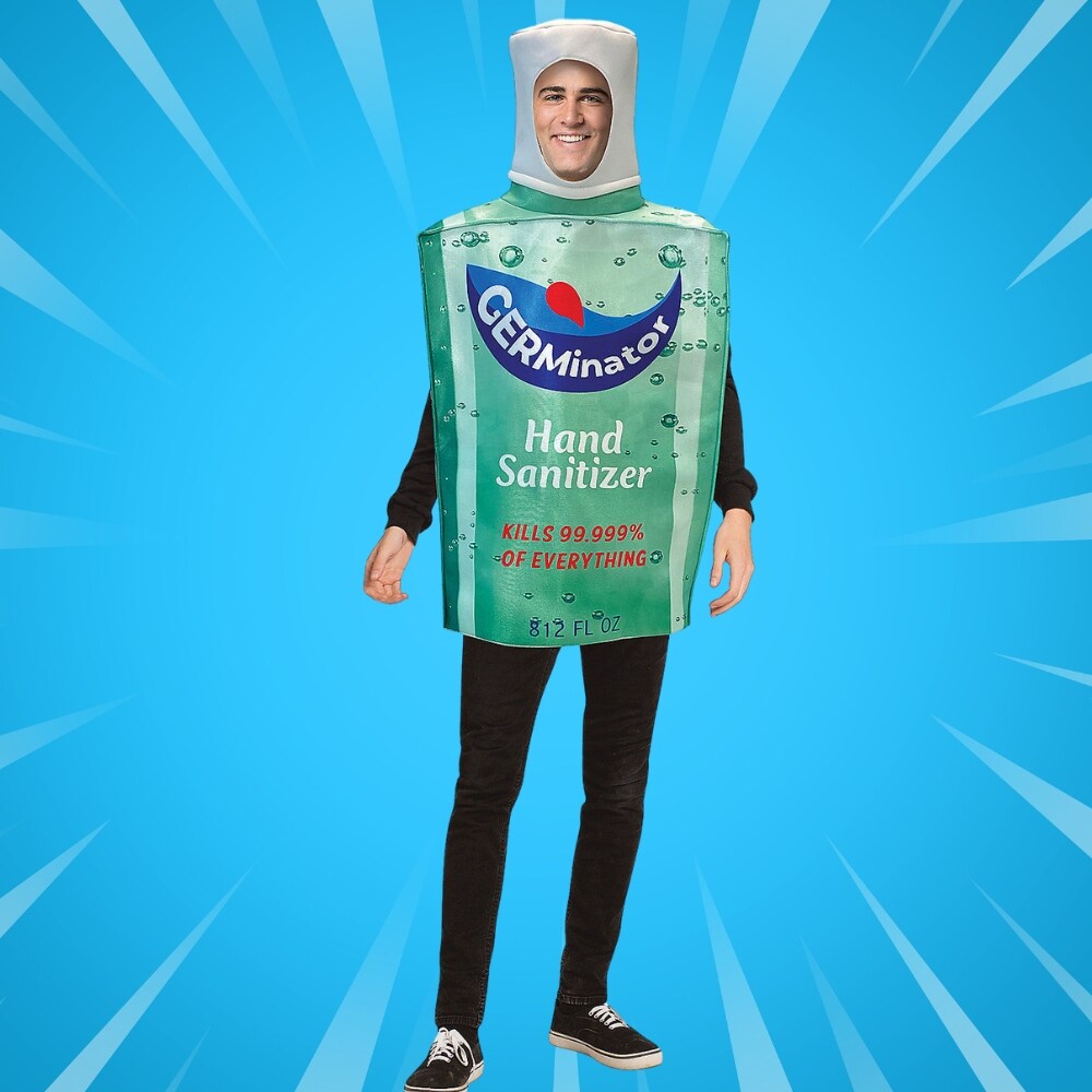 Hand Sanitizer Bottle Adult Costume Funny Health Tunic Open Face Halloween Party Outfit