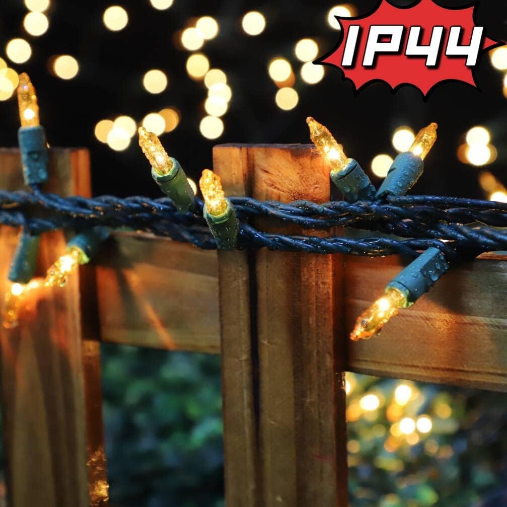 Christmas String Lights, 100 Count Yellow Incandescent Mini Lights with Green Wire, Connectable for Indoor & Outdoor Holiday Decorations (Yellow)