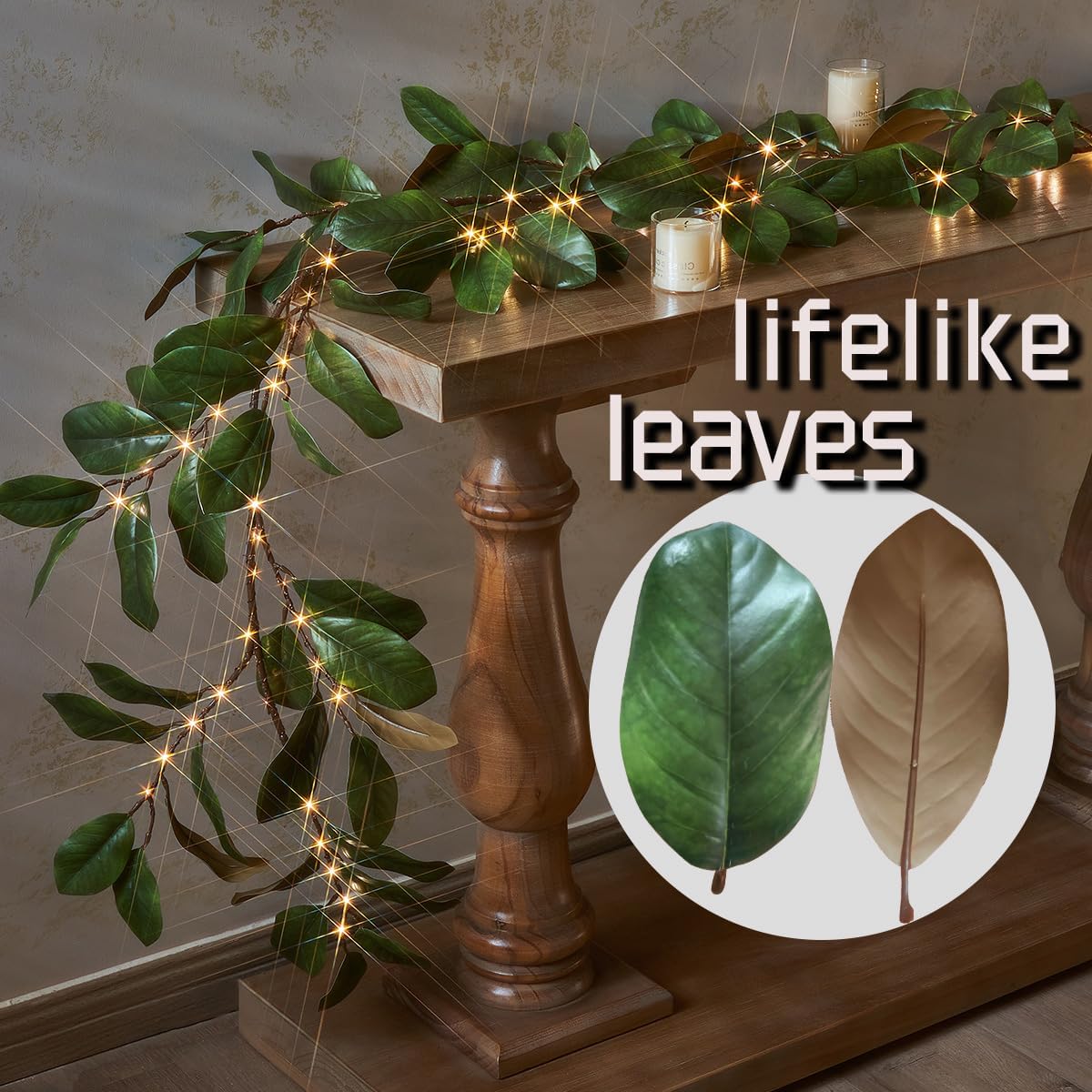 6FT 80 LED Spring Greenery Magnolia Lighted Garland with Timer