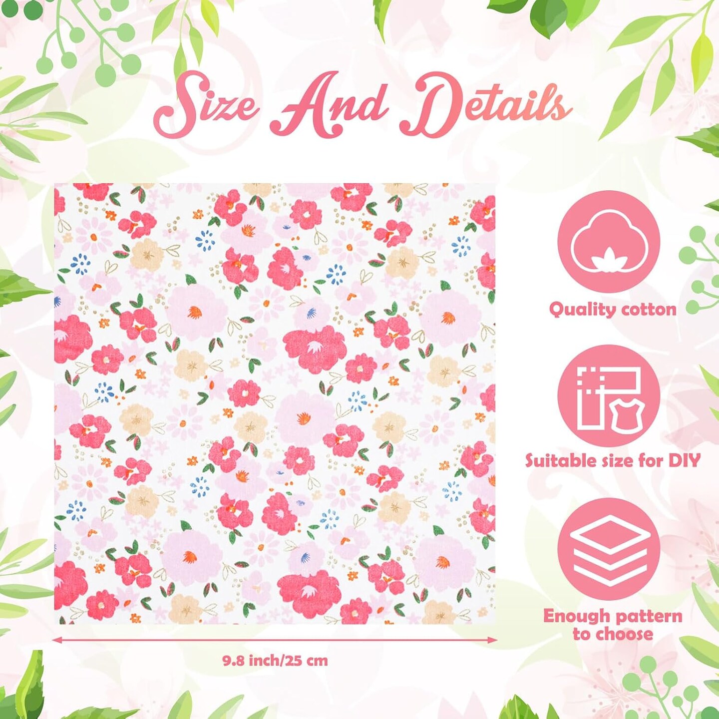 30 Pcs 10" Quilting Cotton Fabric Squares Floral Precut Fabric Square Sheets