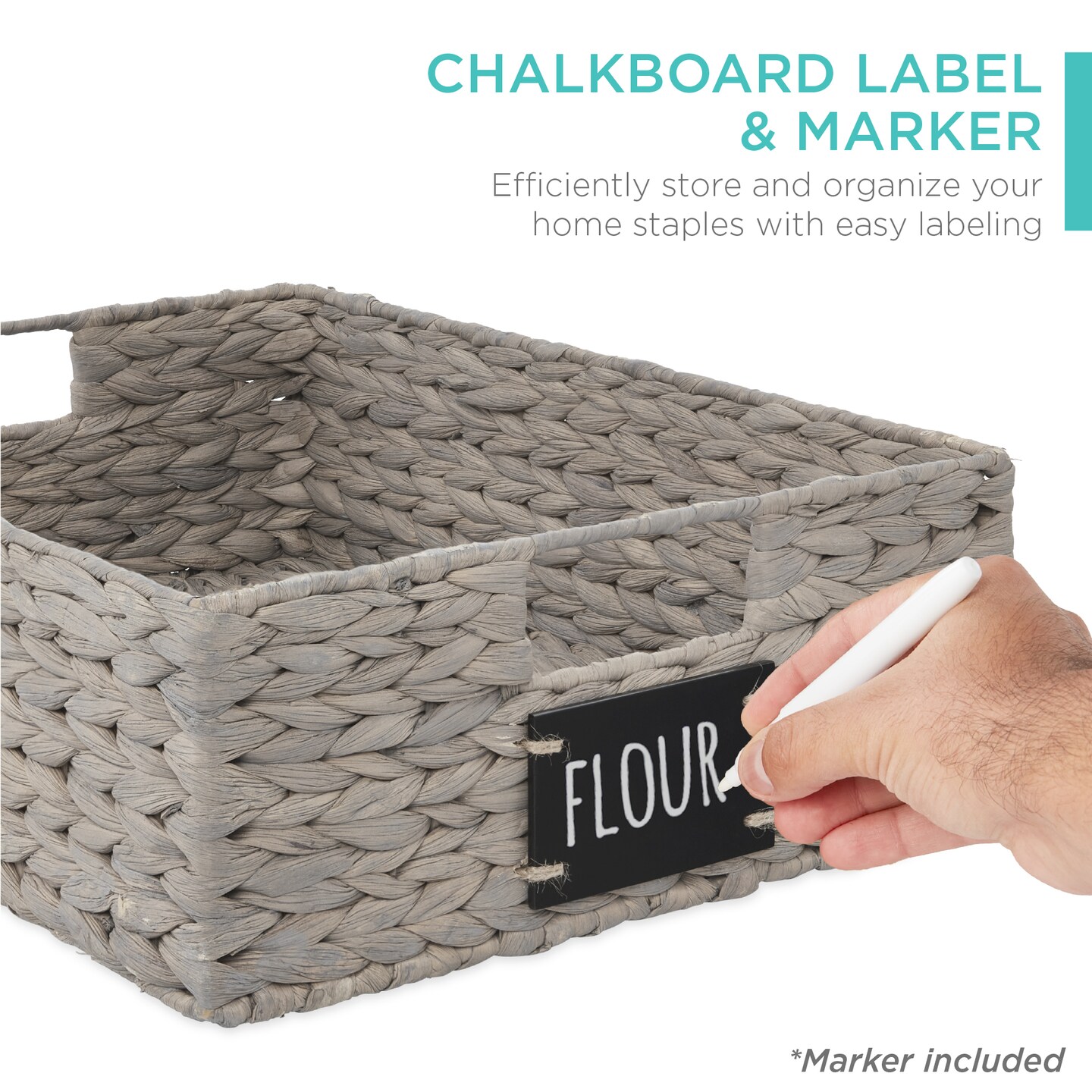 Best Choice Products Set of 4 16x12in Woven Water Hyacinth Pantry Baskets w/ Chalkboard Label, Chalk Marker
