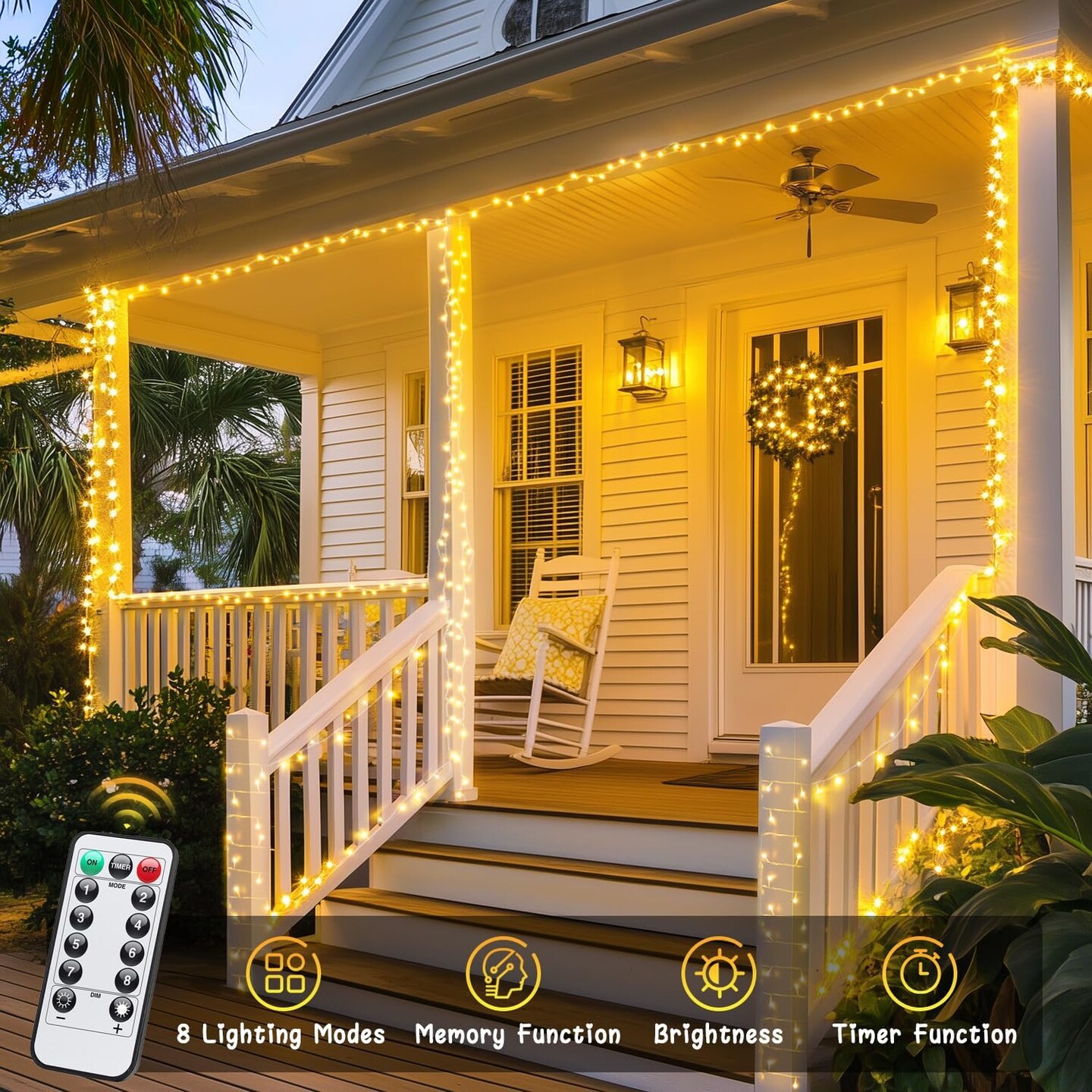 2 Pack Battery Operated Christmas String Lights – 66FT Total, 200 Warm White LEDs, Remote Control, 8 Lighting Modes, Timer & Memory Function, Indoor/Outdoor Twinkle Lights for Tree, Garland, Bedroom, Patio, Yard (Warm White)