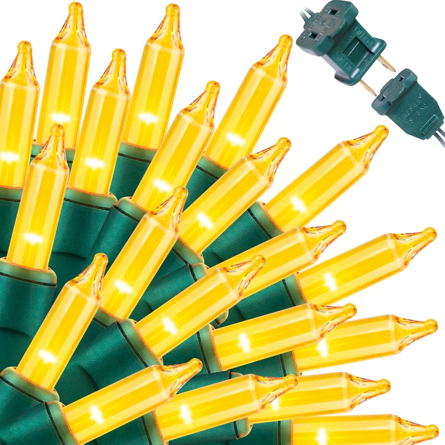 Christmas String Lights, 100 Count Yellow Incandescent Mini Lights with Green Wire, Connectable for Indoor & Outdoor Holiday Decorations (Yellow)